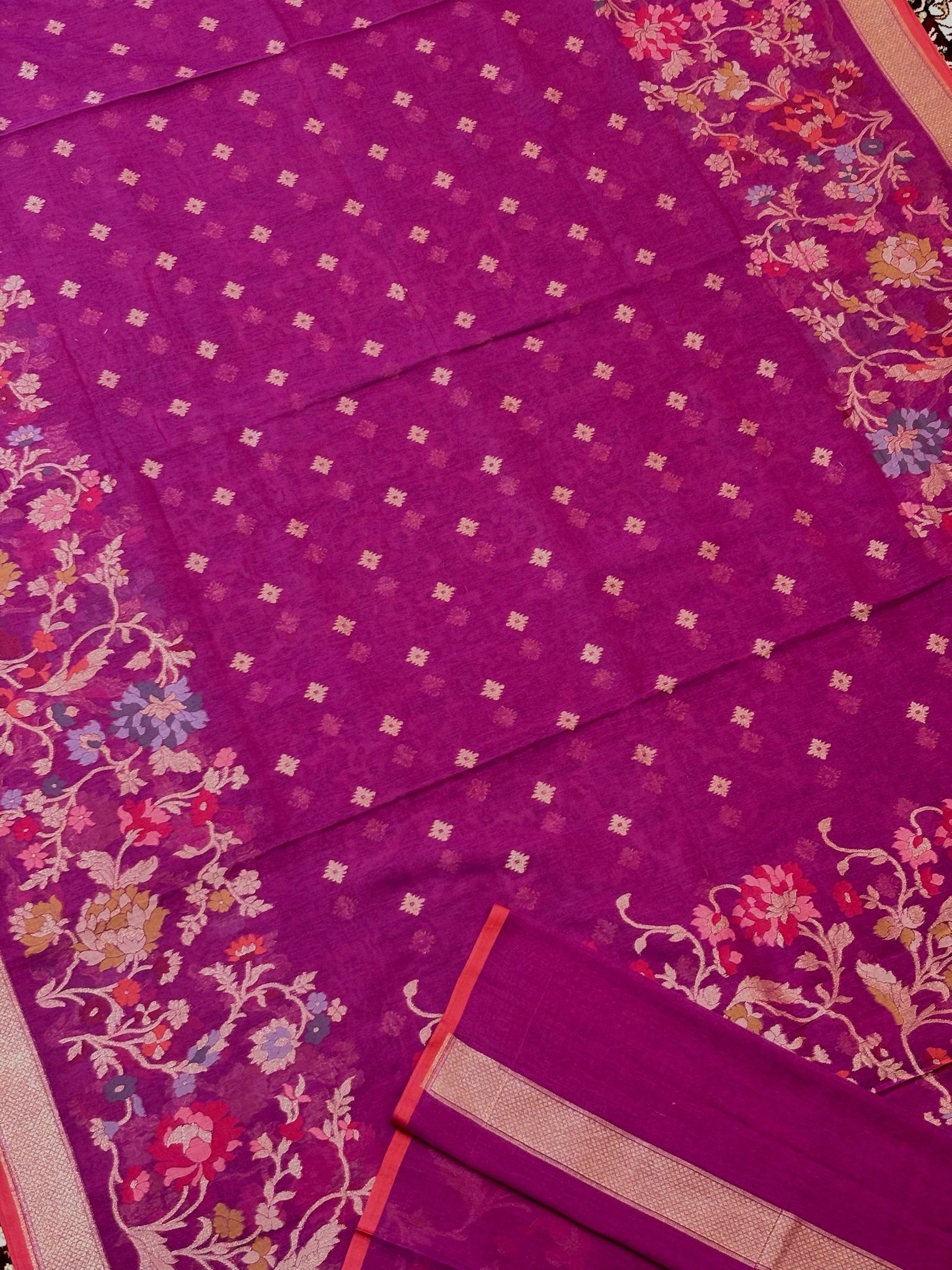 Pure Cotton Jamdani Saree | Elegant Wine Pink Design