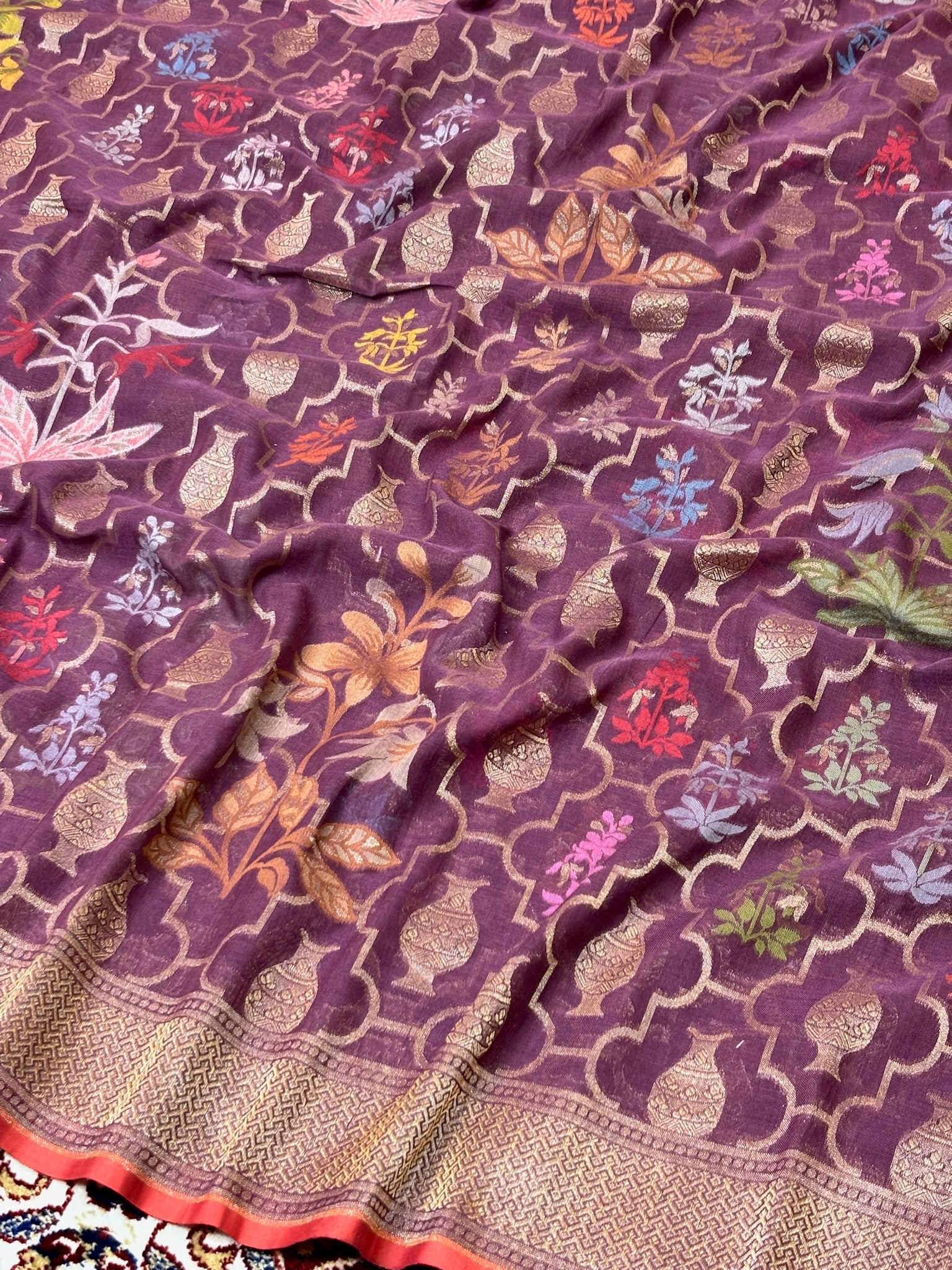 Pure Cotton  Jamdani Saree | Elegant Mulberry Wine Design