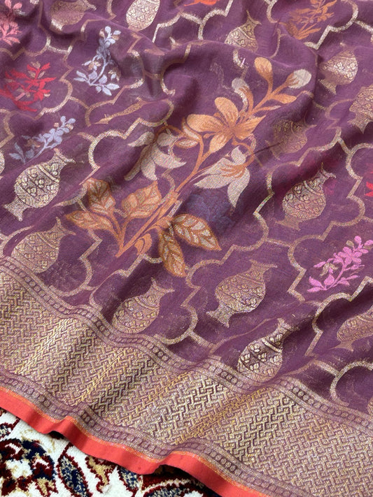 Pure Cotton  Jamdani Saree | Elegant Mulberry Wine Design