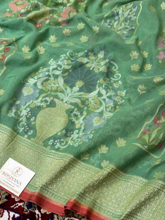Pure Cotton Jamdani Saree | Elegant Sage Green Design