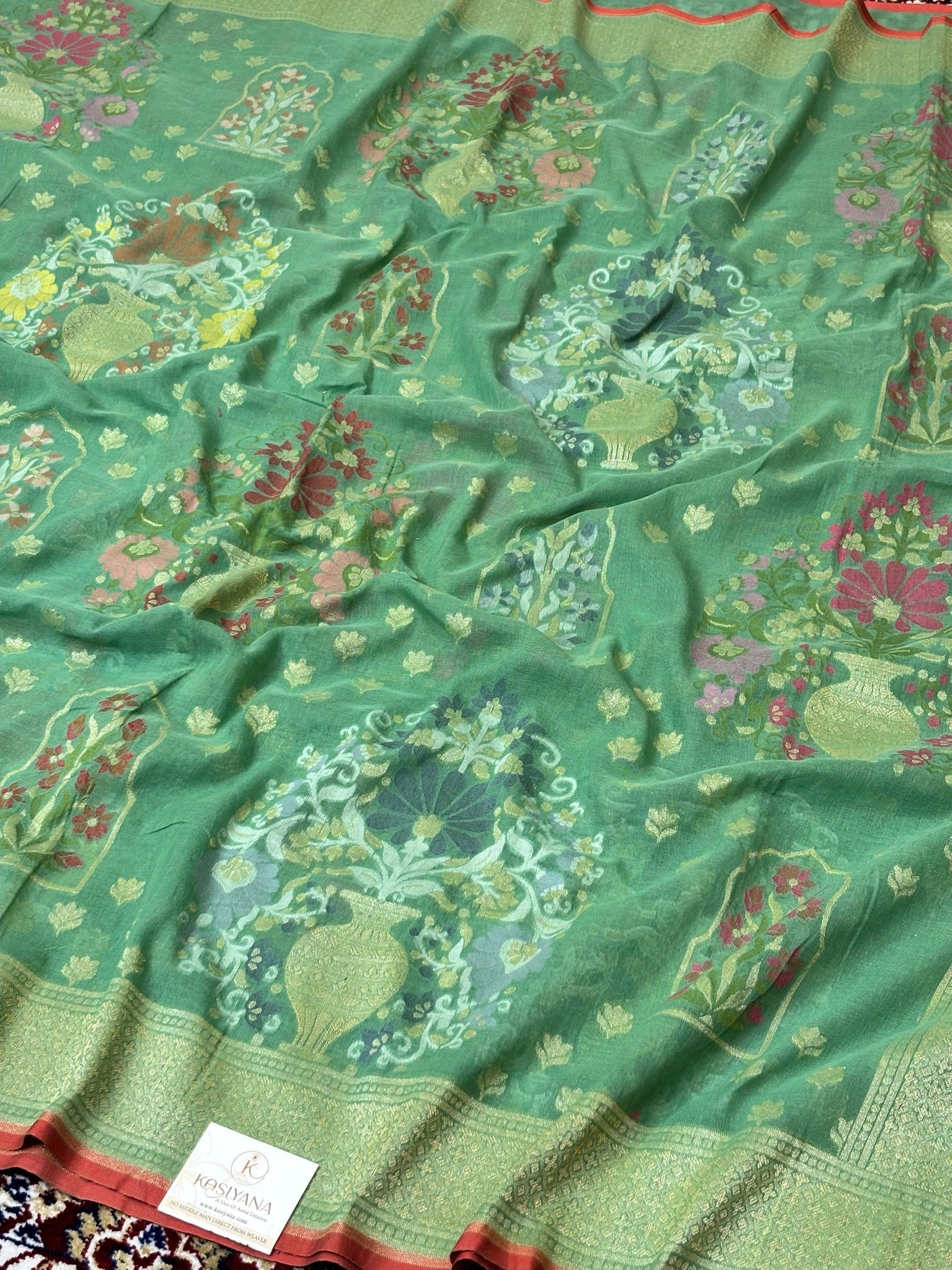 Pure Cotton Jamdani Saree | Elegant Sage Green Design