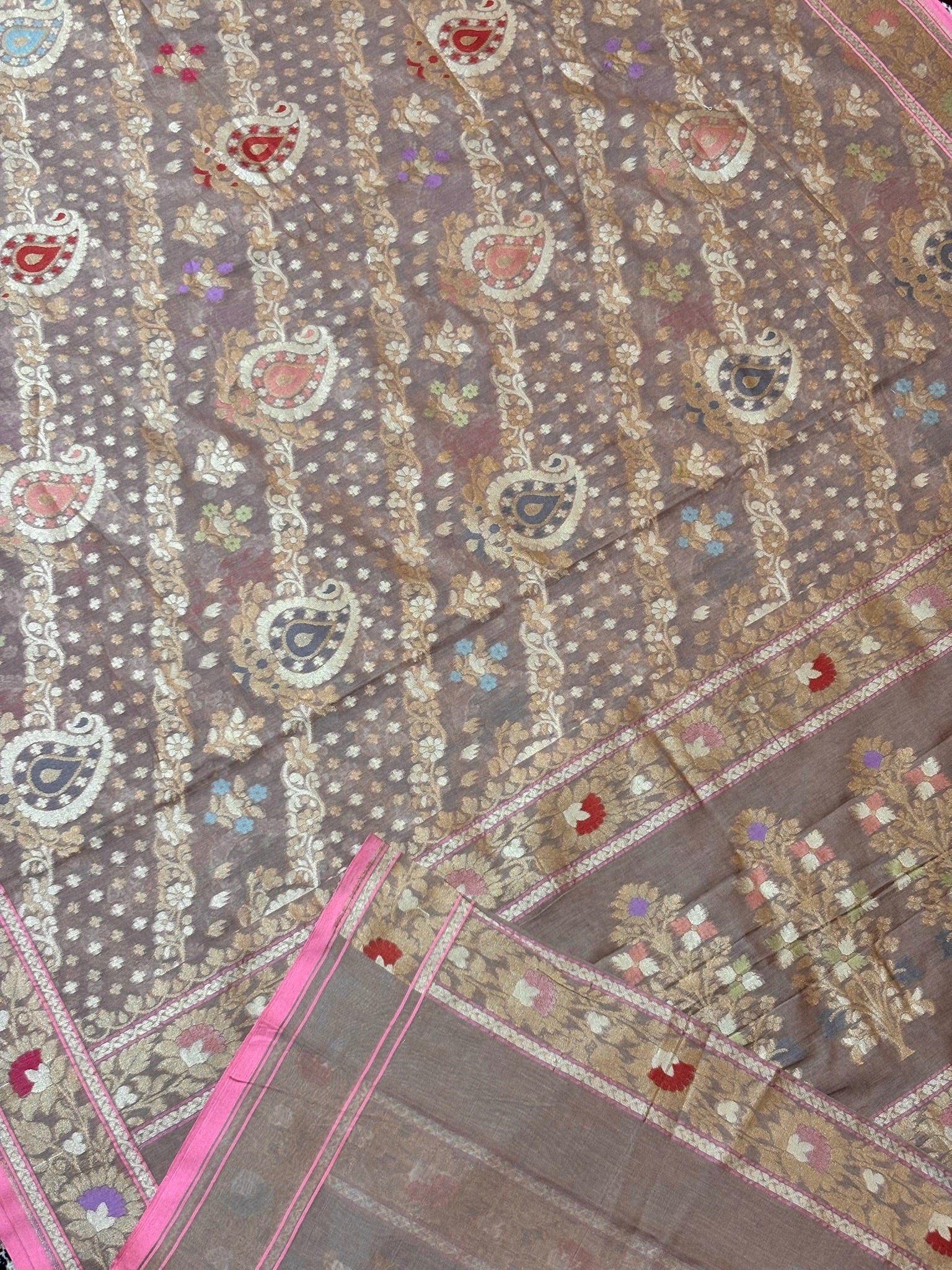 Pure Cotton Jamdani Saree | Elegant Mauve Taupe Design