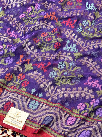 Pure Cotton Jamdani Saree | Elegant Purple Design