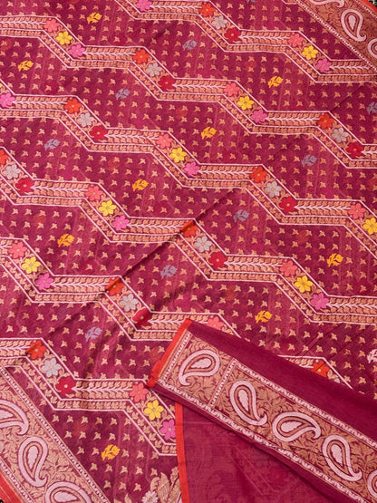 Pure Cotton Jamdani Saree | Elegant Berry Pink Design