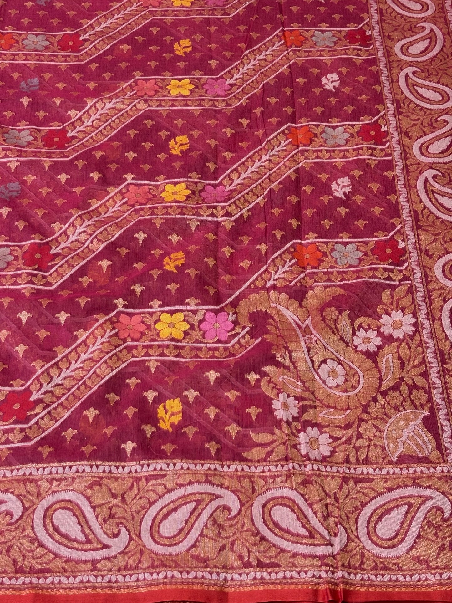 Pure Cotton Jamdani Saree | Elegant Berry Pink Design