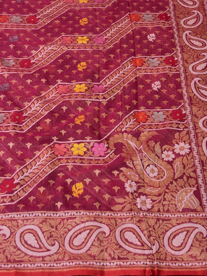 Pure Cotton Jamdani Saree | Elegant Berry Pink Design