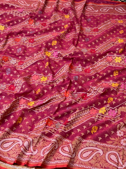 Pure Cotton Jamdani Saree | Elegant Berry Pink Design