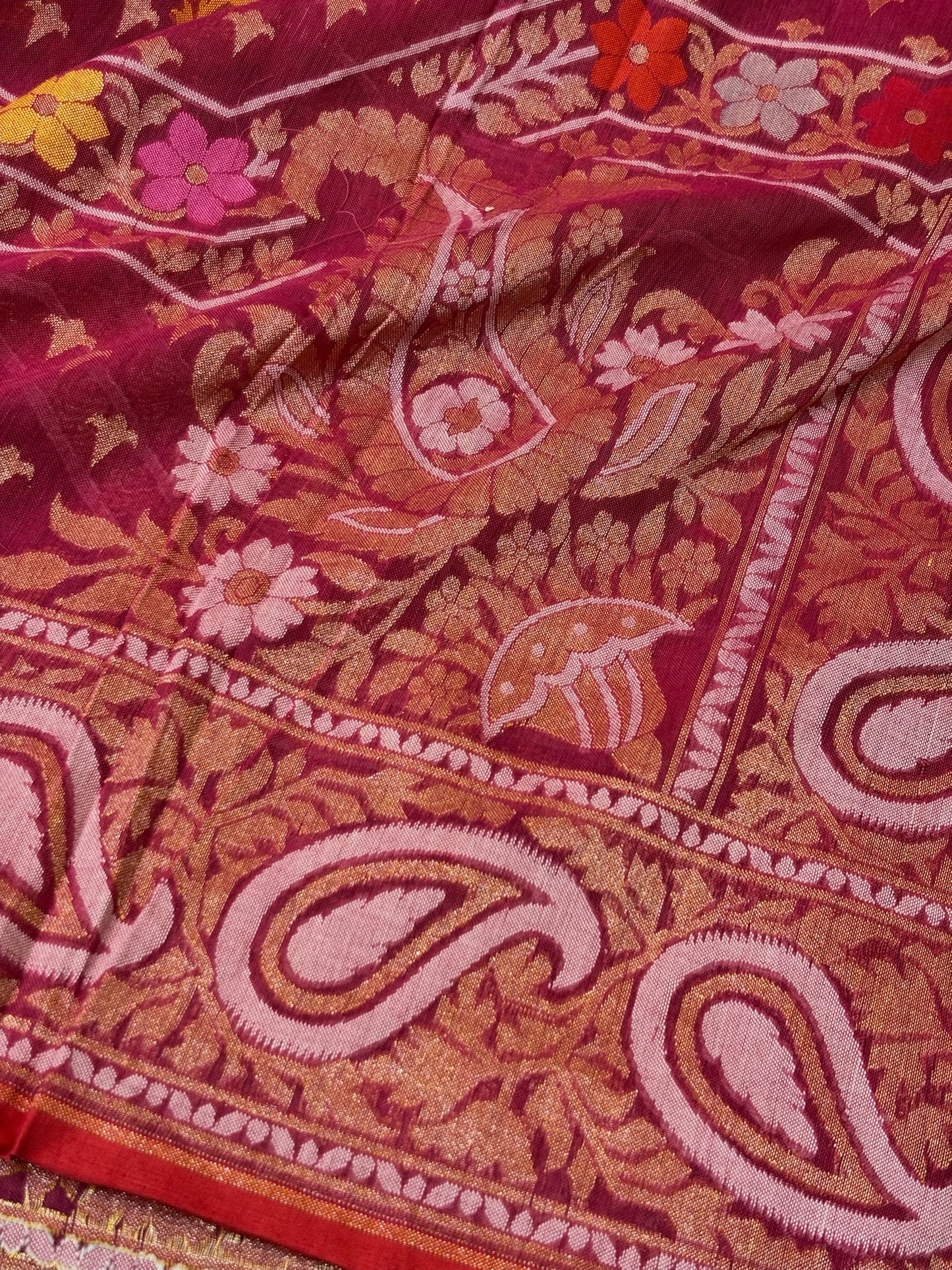 Pure Cotton Jamdani Saree | Elegant Berry Pink Design