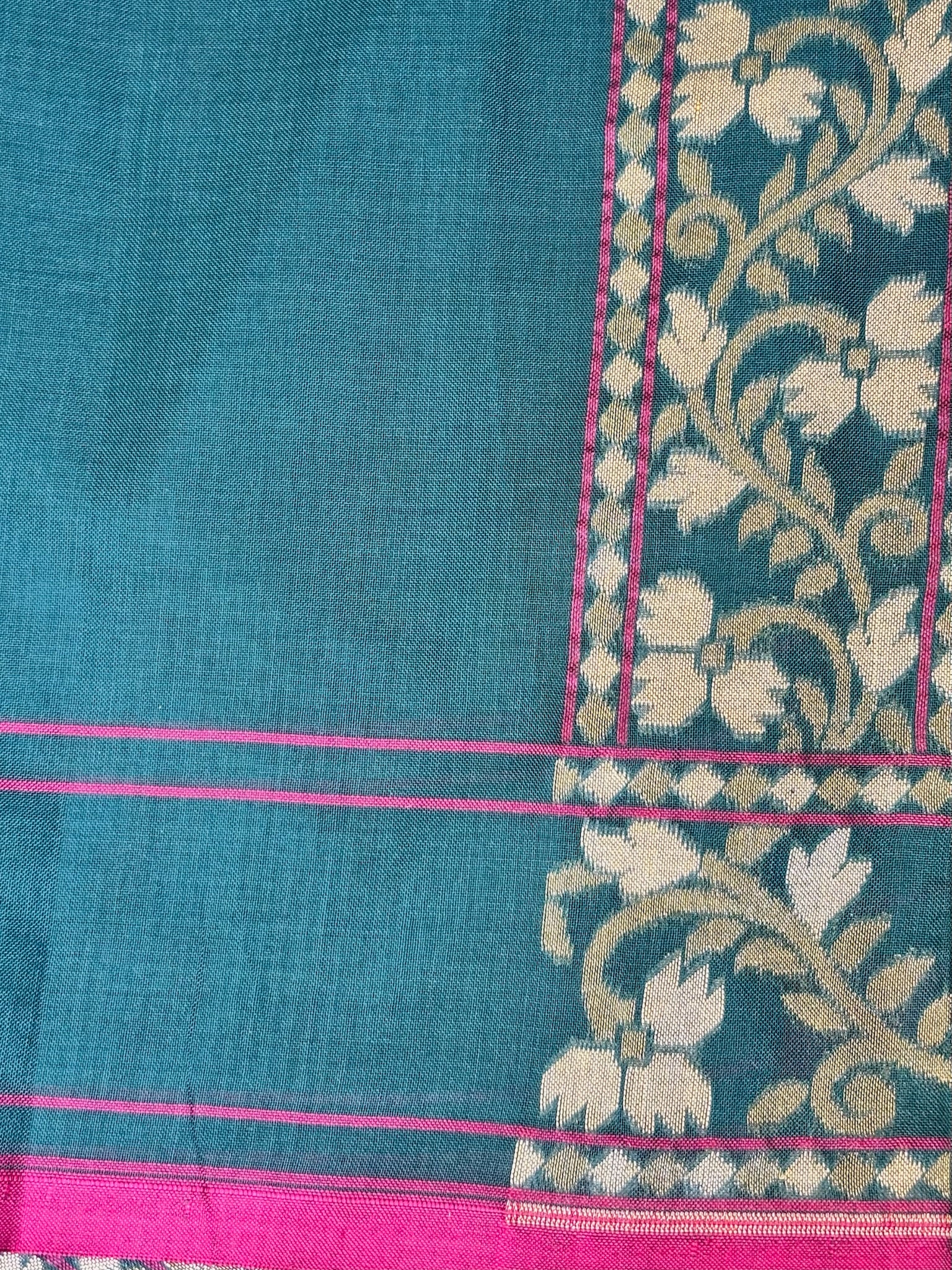 Pure Ektara Silk Jamdani Saree | Elegant Teal Blue Design