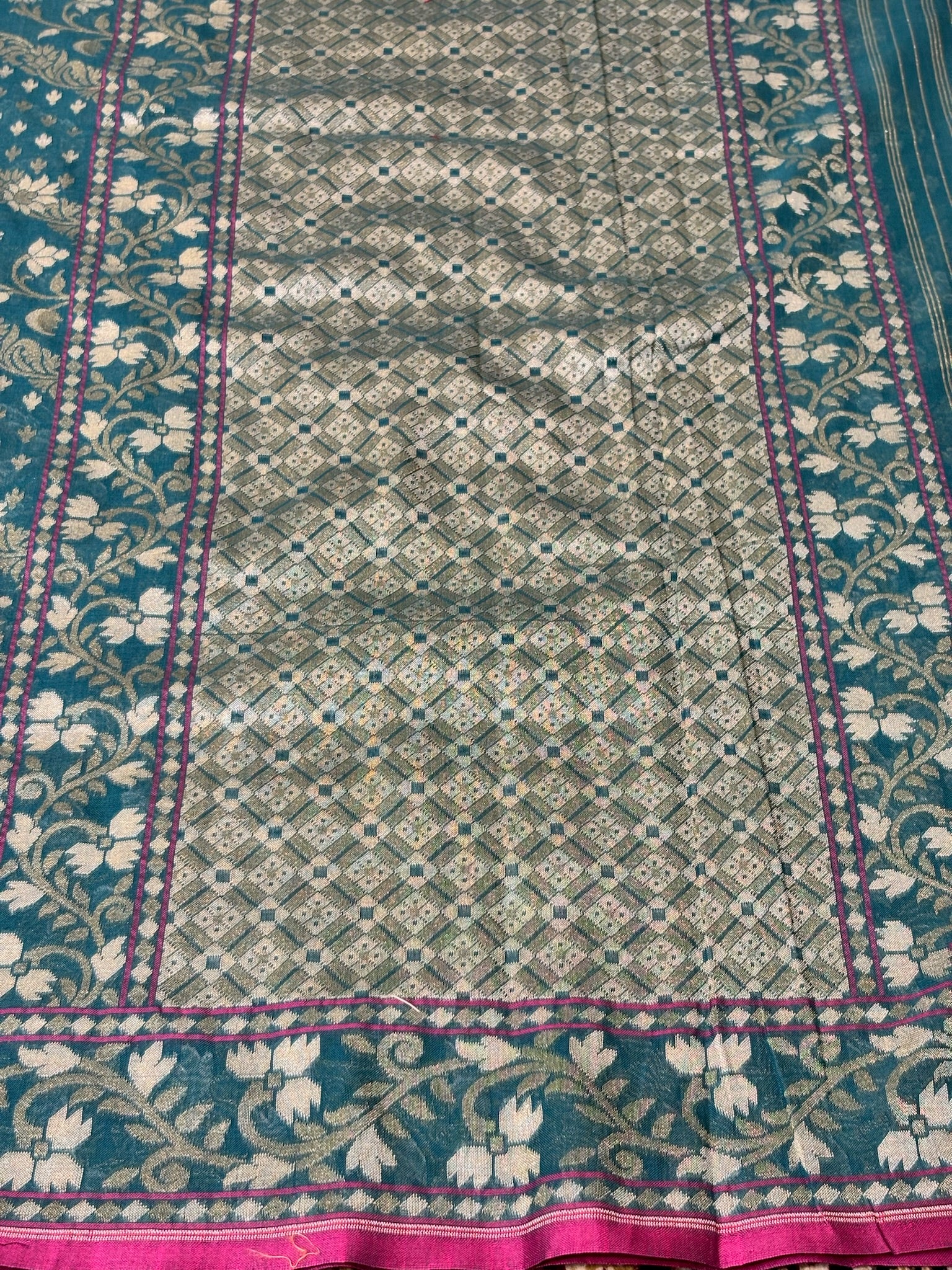 Pure Ektara Silk Jamdani Saree | Elegant Teal Blue Design