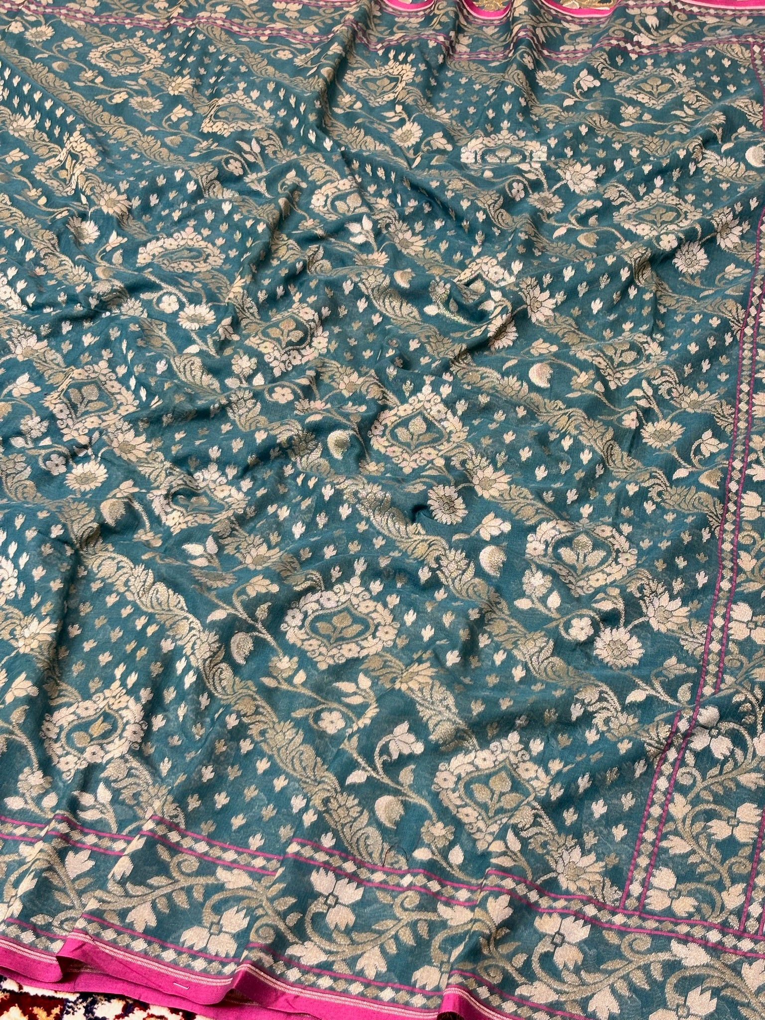 Pure Ektara Silk Jamdani Saree | Elegant Teal Blue Design