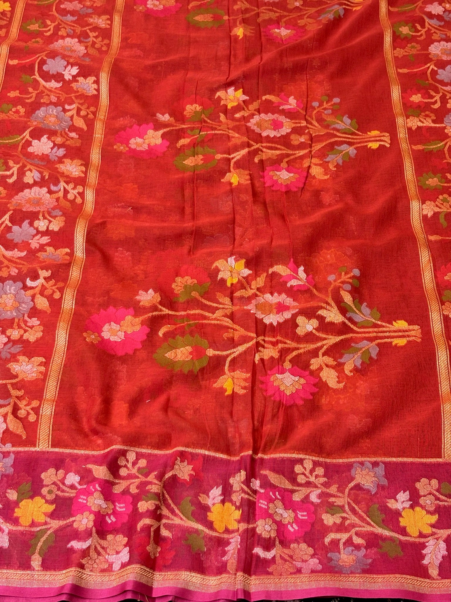 Pure CottonJamdani Saree | Elegant Burnt Red Design