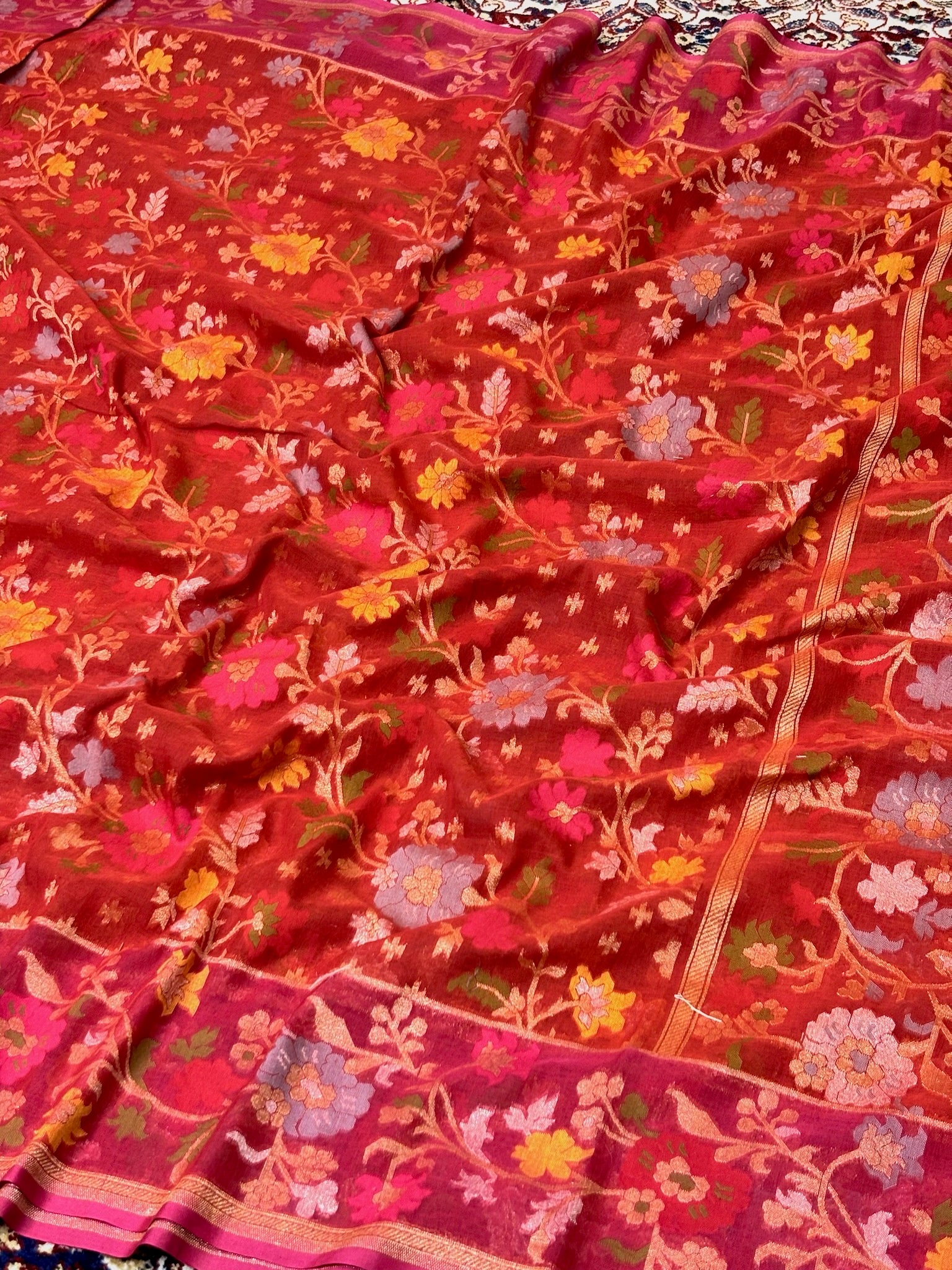 Pure CottonJamdani Saree | Elegant Burnt Red Design