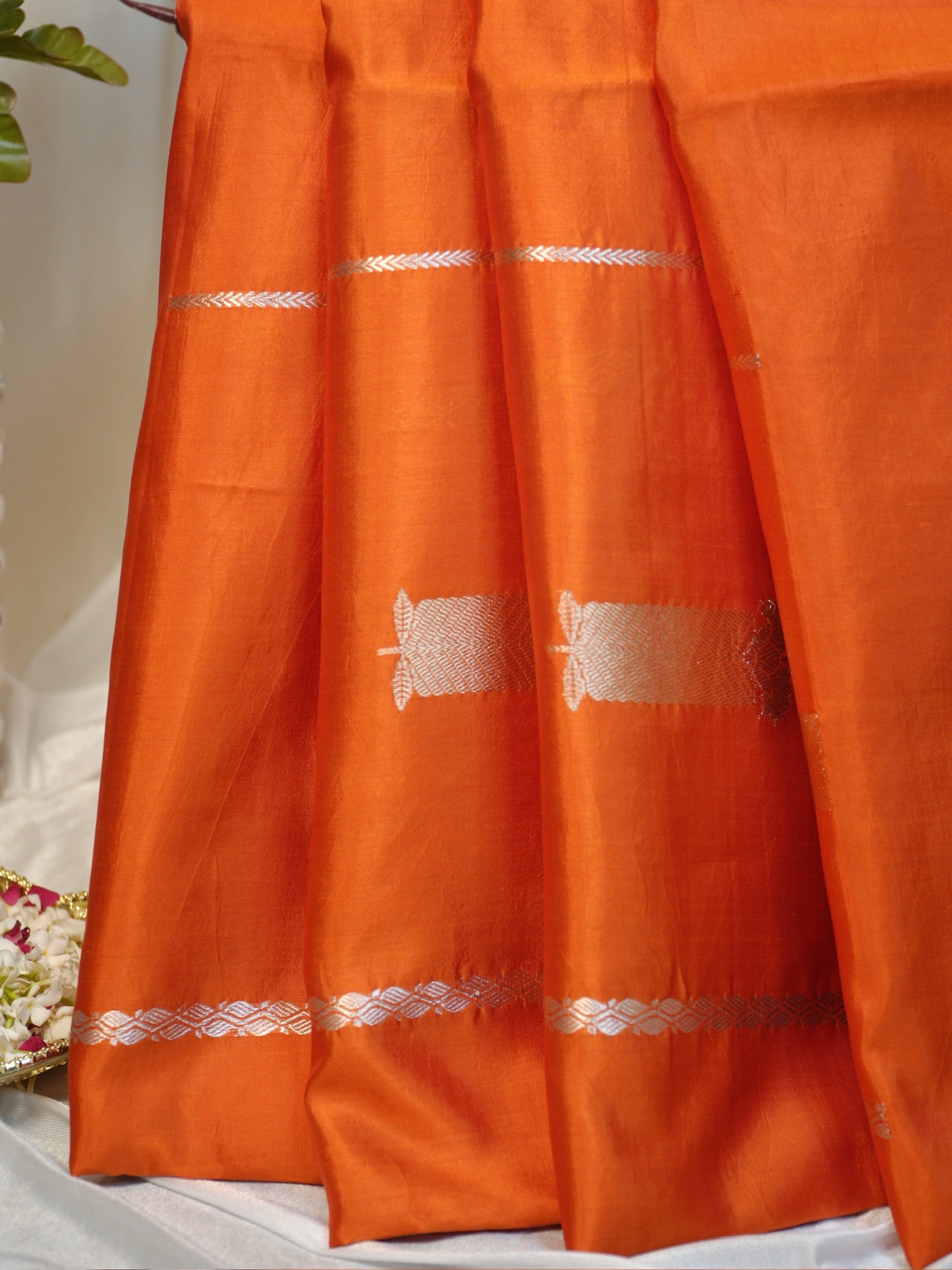 Orange  100% Pure Soft Katan Silk Handwoven Saree