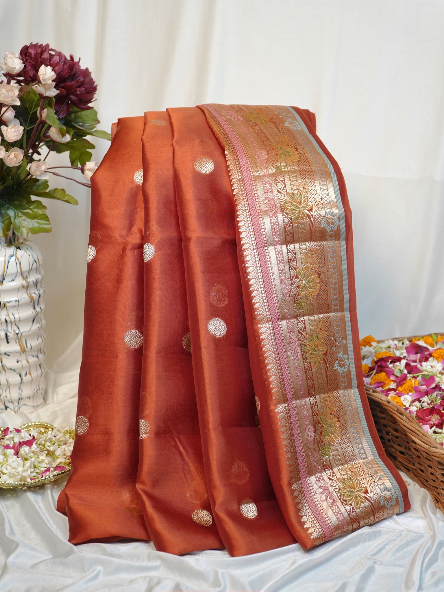 Rust Orange 100% Pure Soft Katan Silk Saree