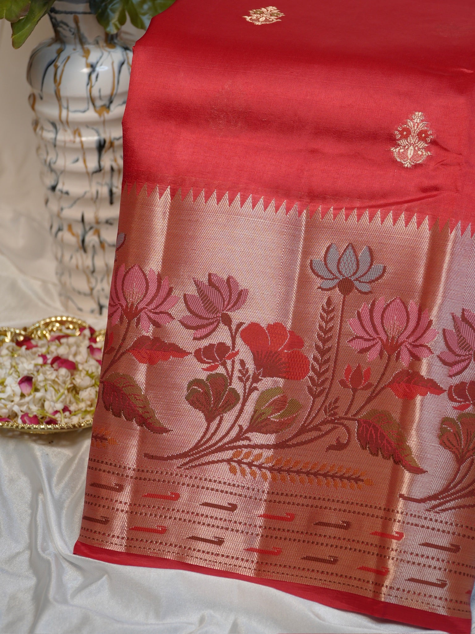 Red 100% Pure Soft Katan Silk Saree