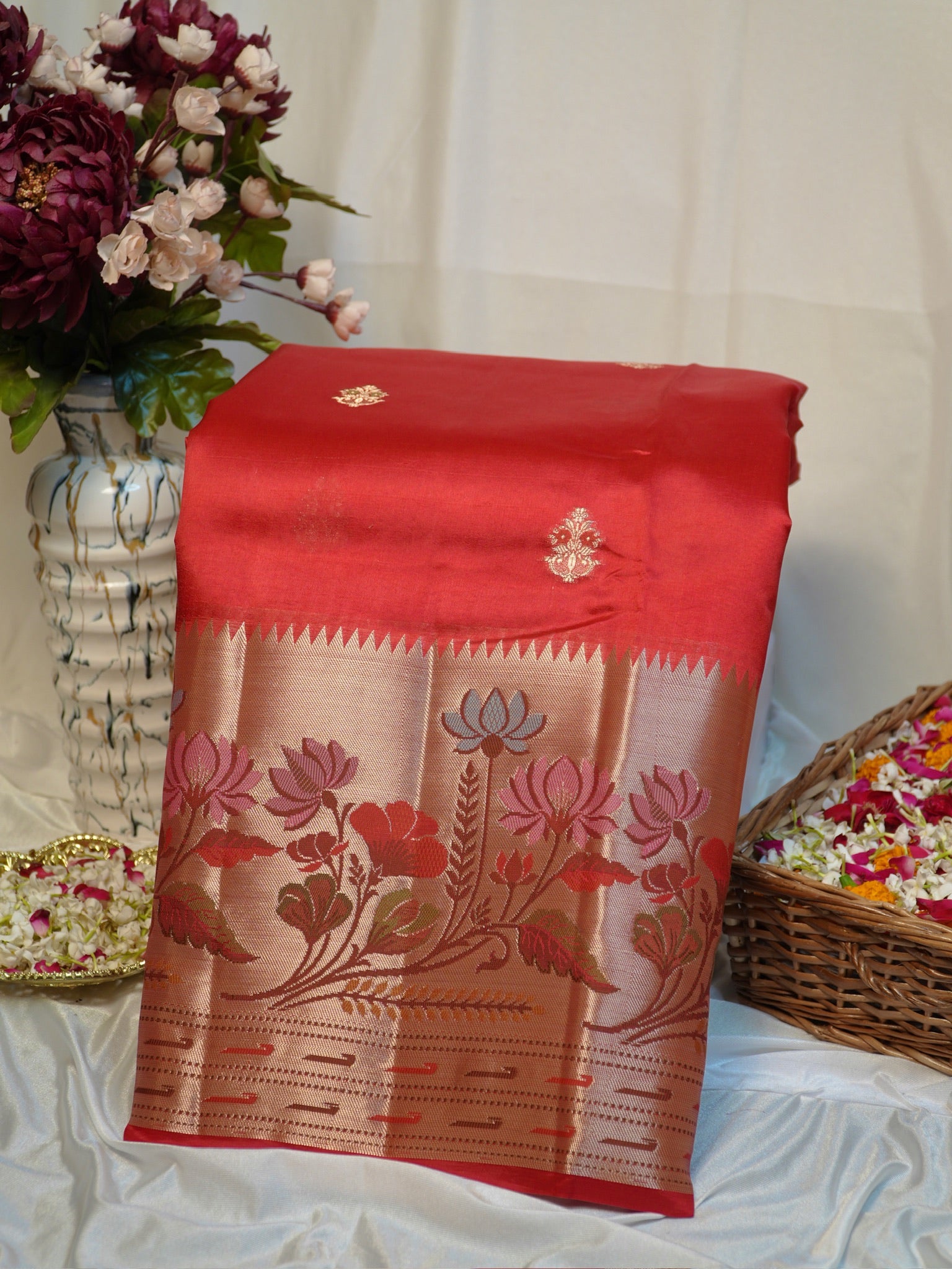 Red 100% Pure Soft Katan Silk Saree