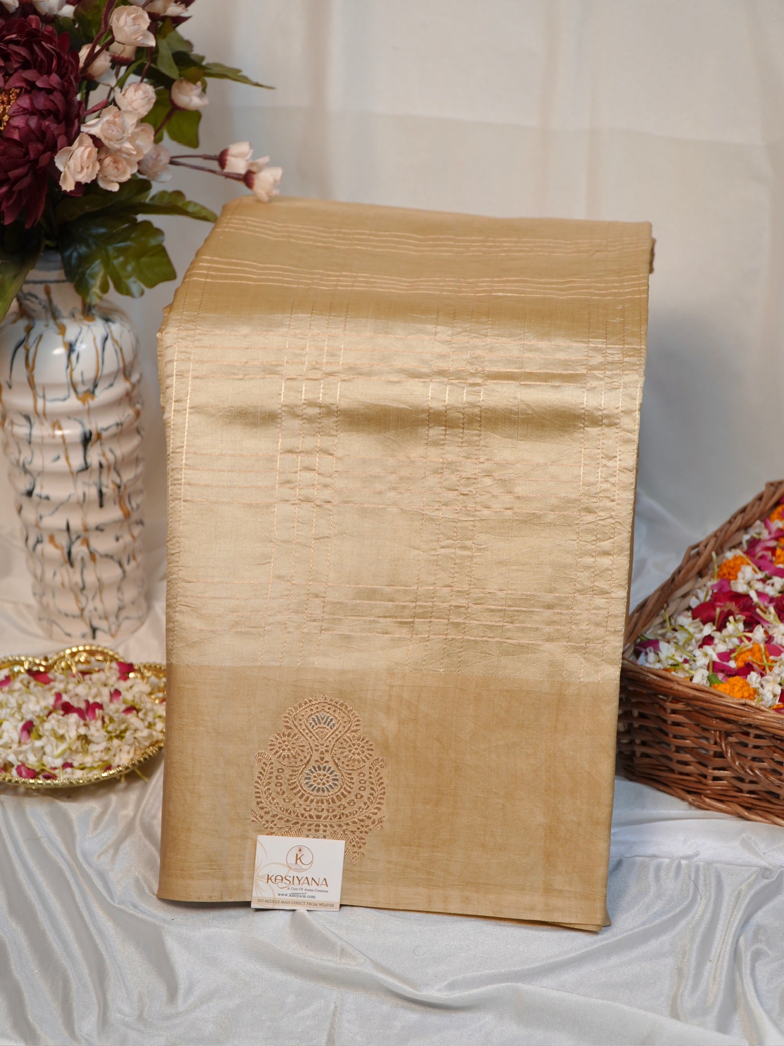 Ivory 100% Pure Soft Katan Silk Handwoven Saree