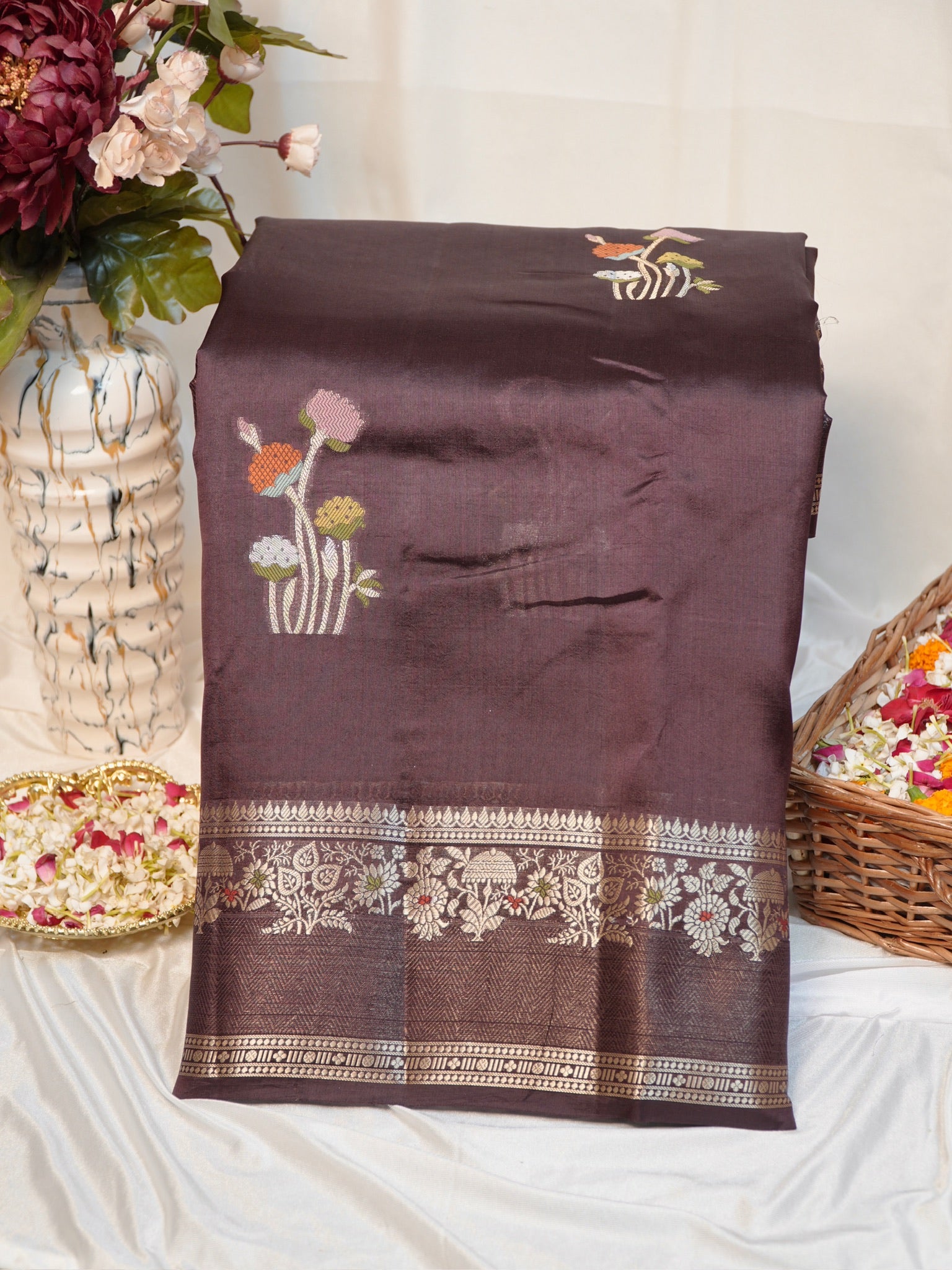 Wine 100% Pure Soft Katan Silk Saree