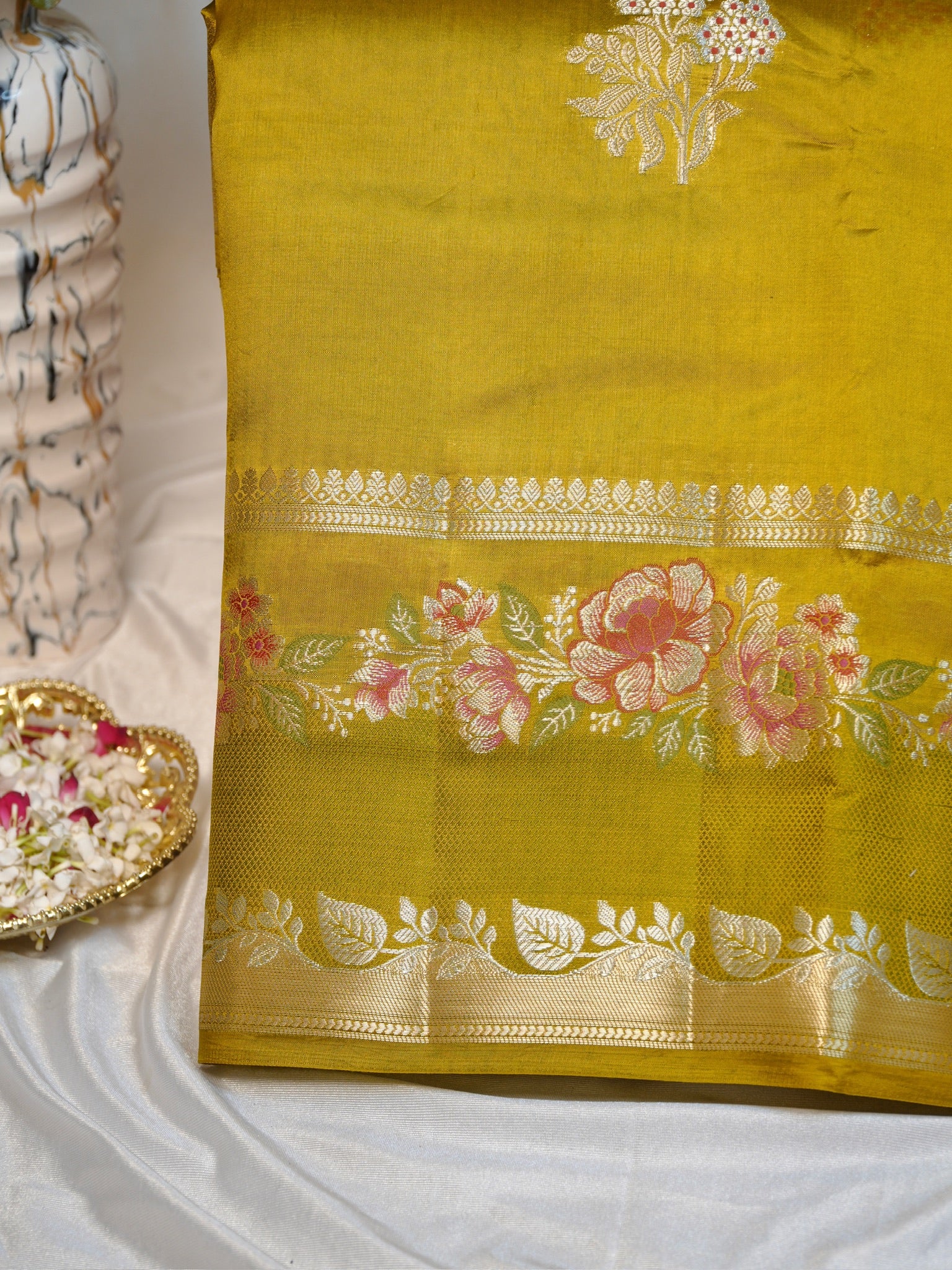Golden Mustard Yellow 100% Pure Soft Katan Silk Saree