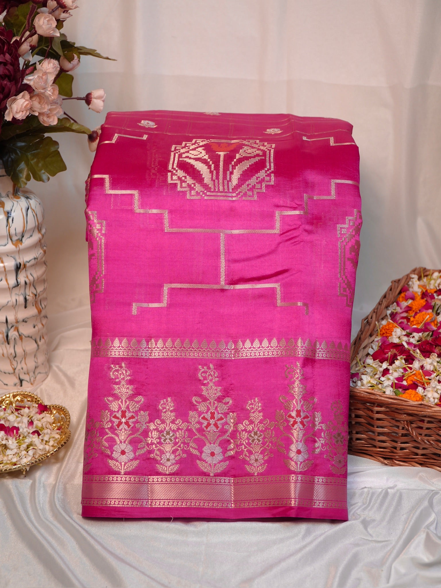 Rani Pink 100% Pure Soft Katan Silk Saree