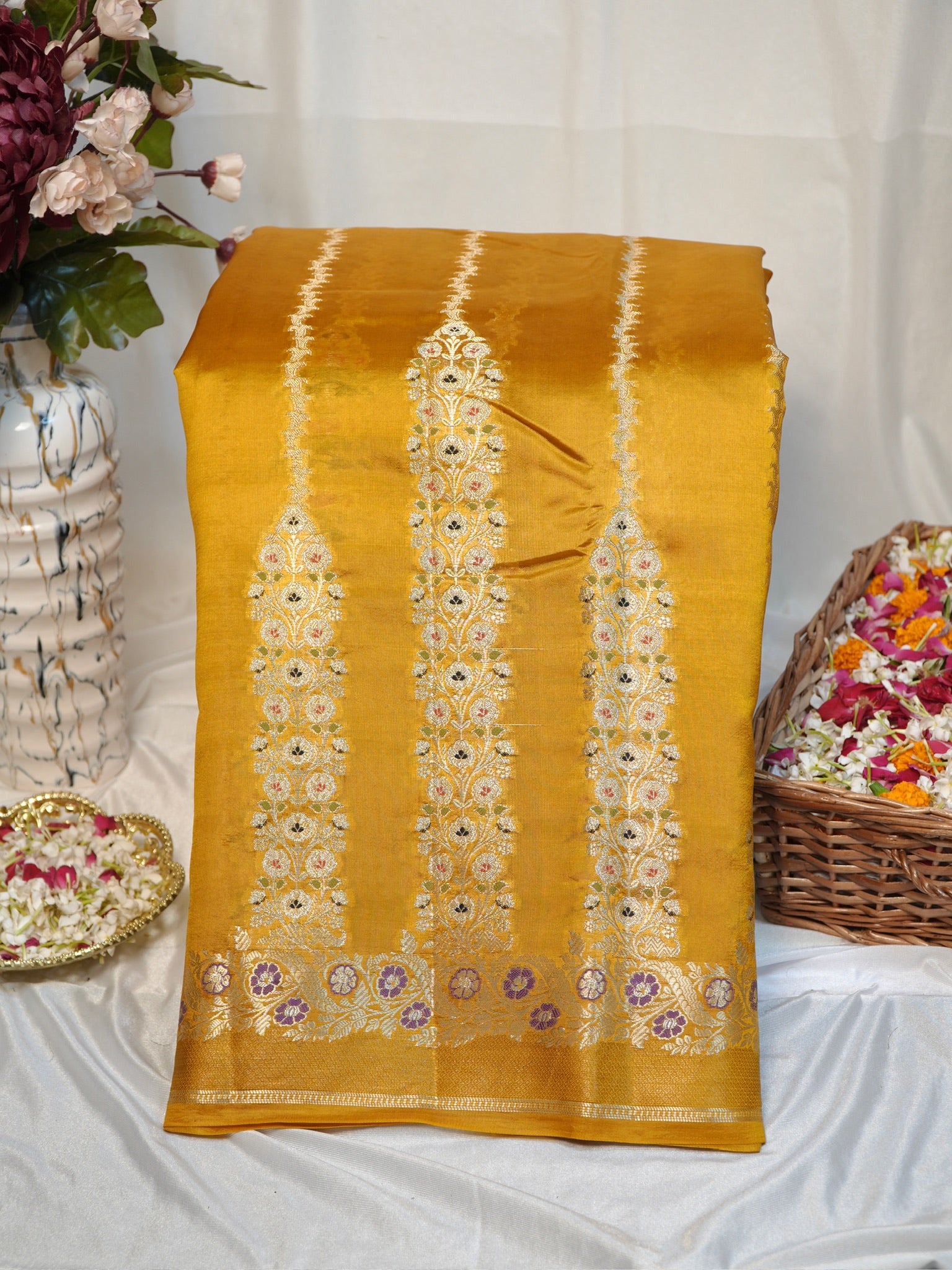 Mustard Yellow 100% Pure Soft Katan Silk Saree