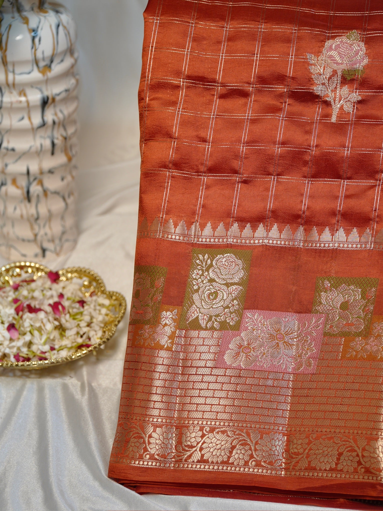 Rust Orange 100% Pure Soft Katan Silk Saree