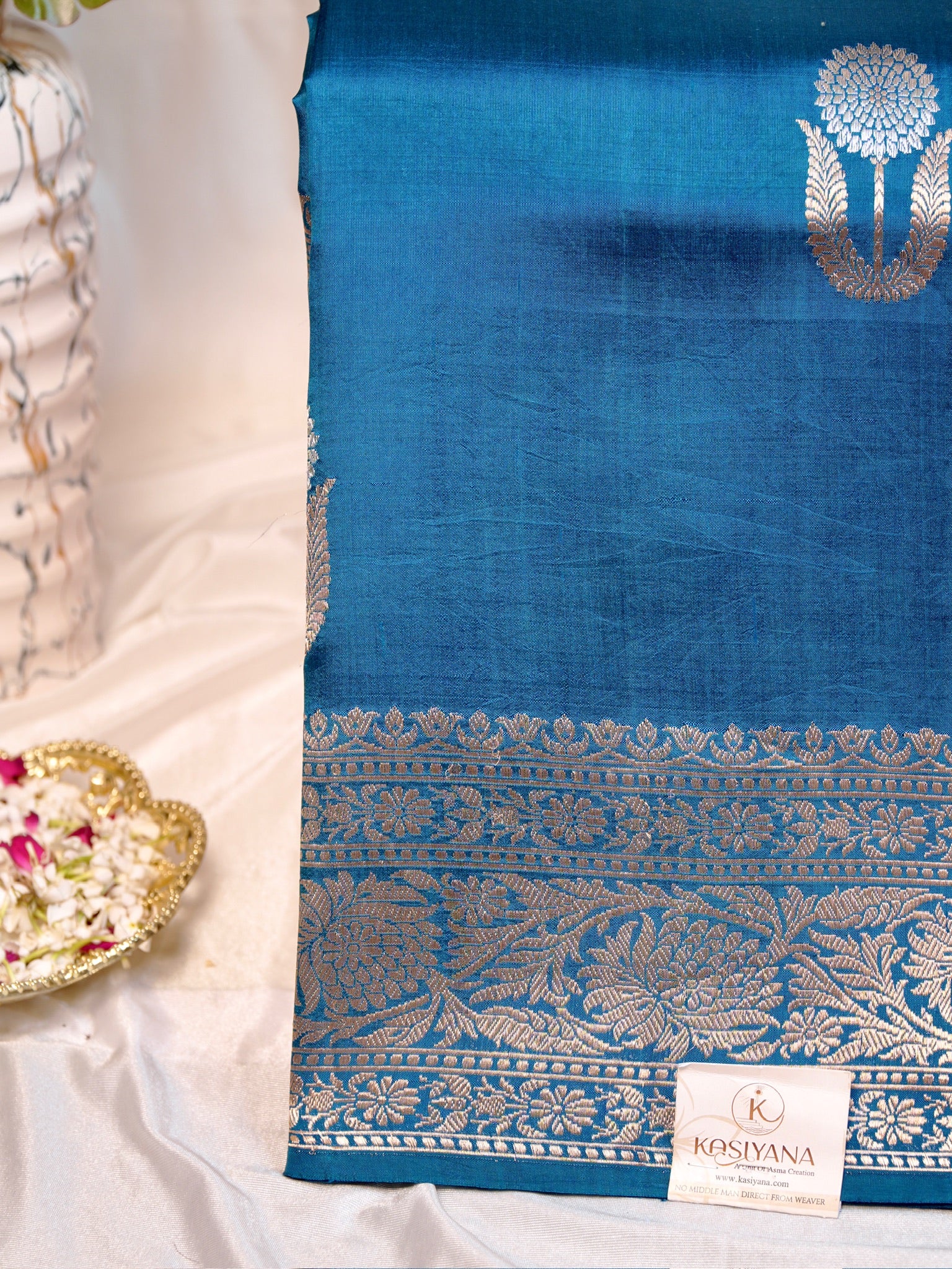 Teal Blue 100% Pure Soft Katan Silk Handwoven Saree