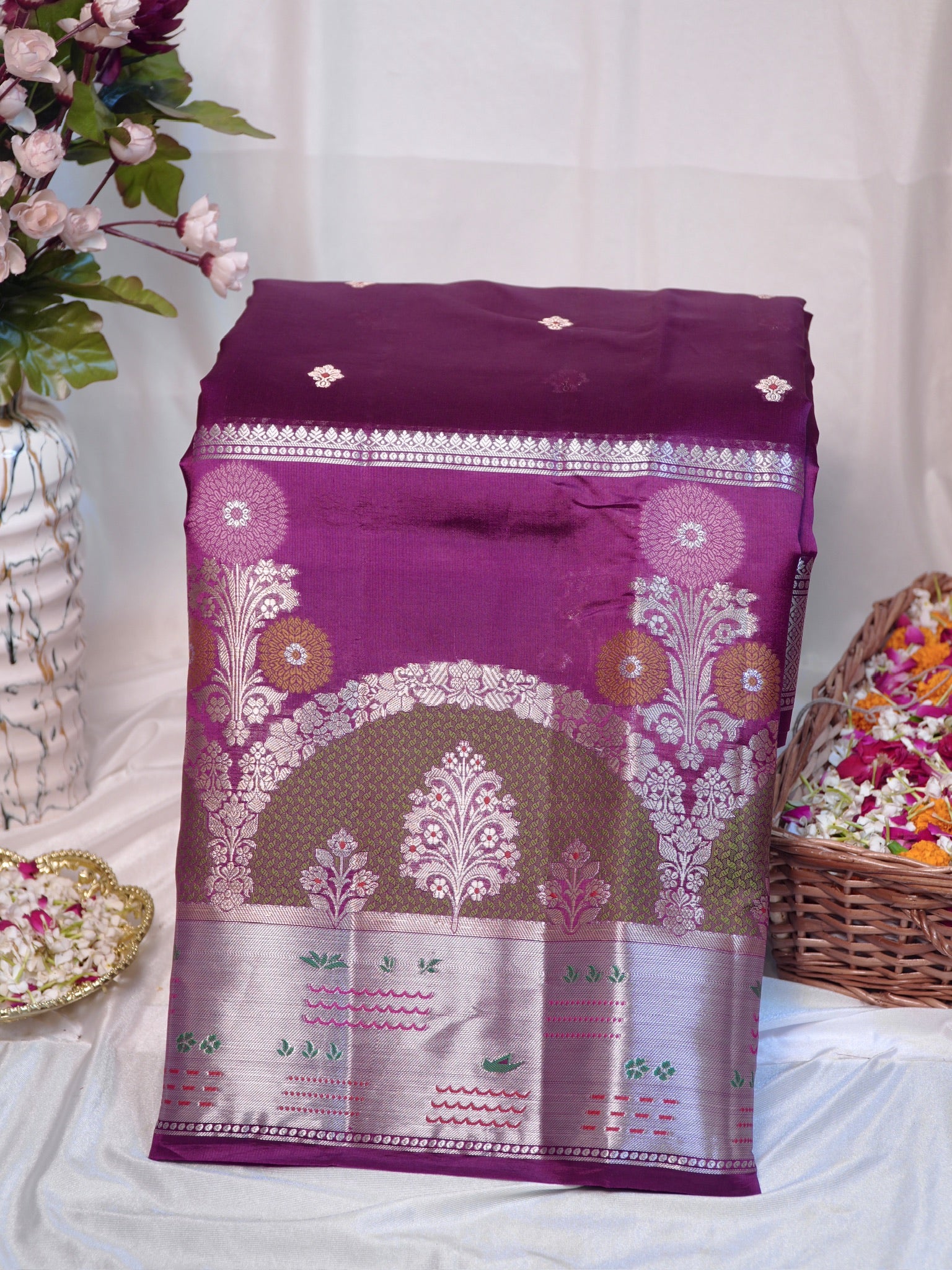 Magenta 100% Pure Soft Katan Silk Saree