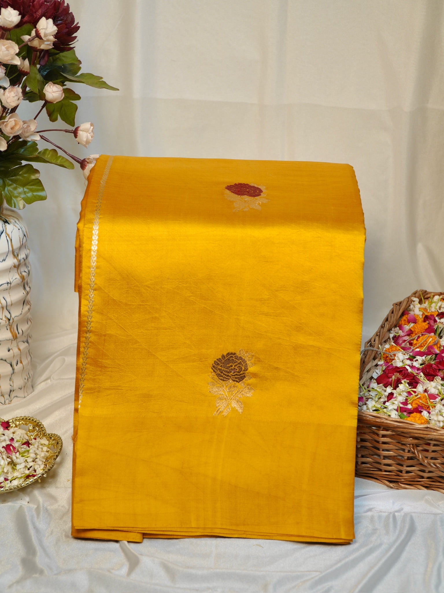 Yellow 100% Pure Soft Katan Silk Handwoven Saree