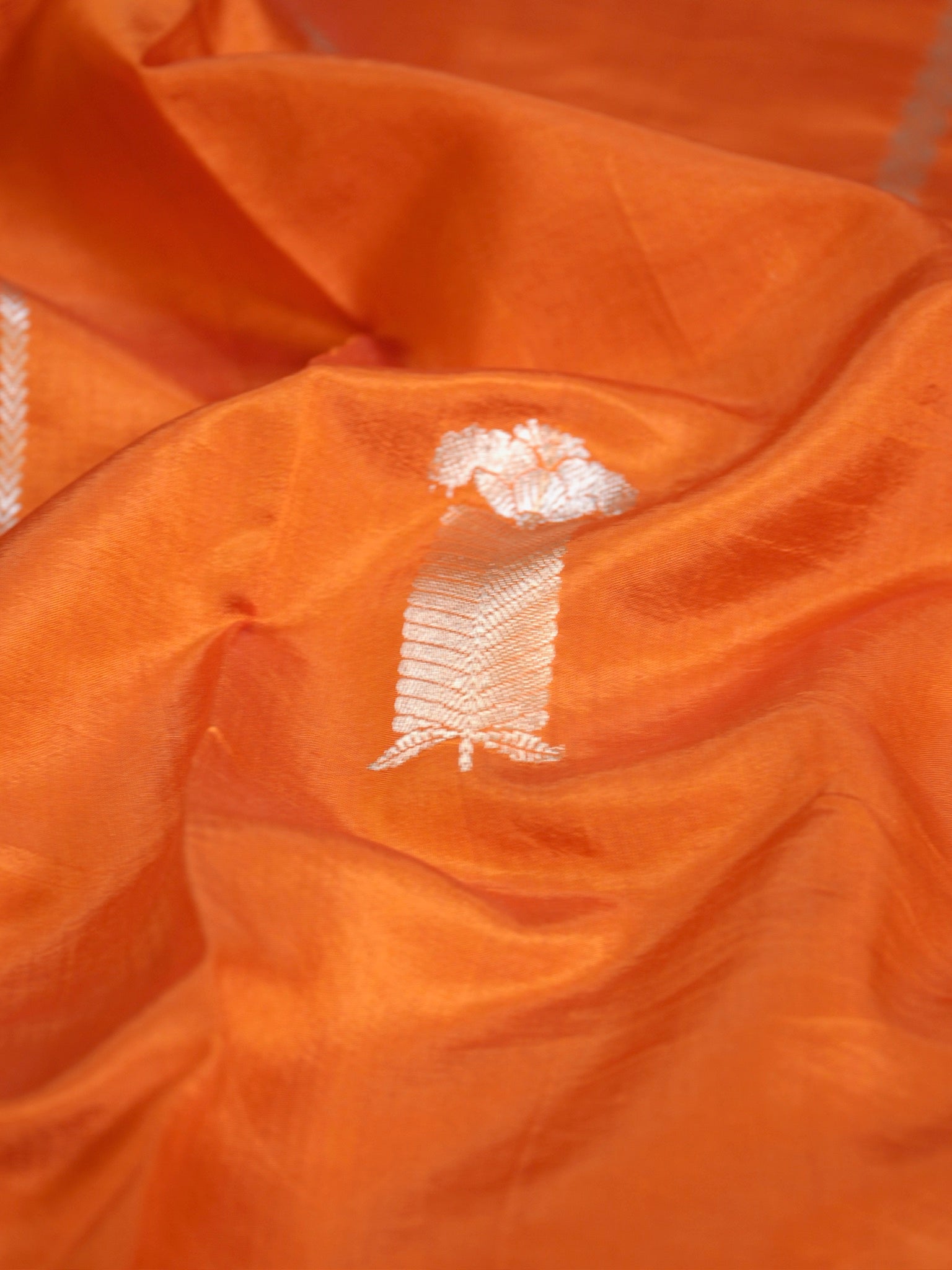 Orange  100% Pure Soft Katan Silk Handwoven Saree
