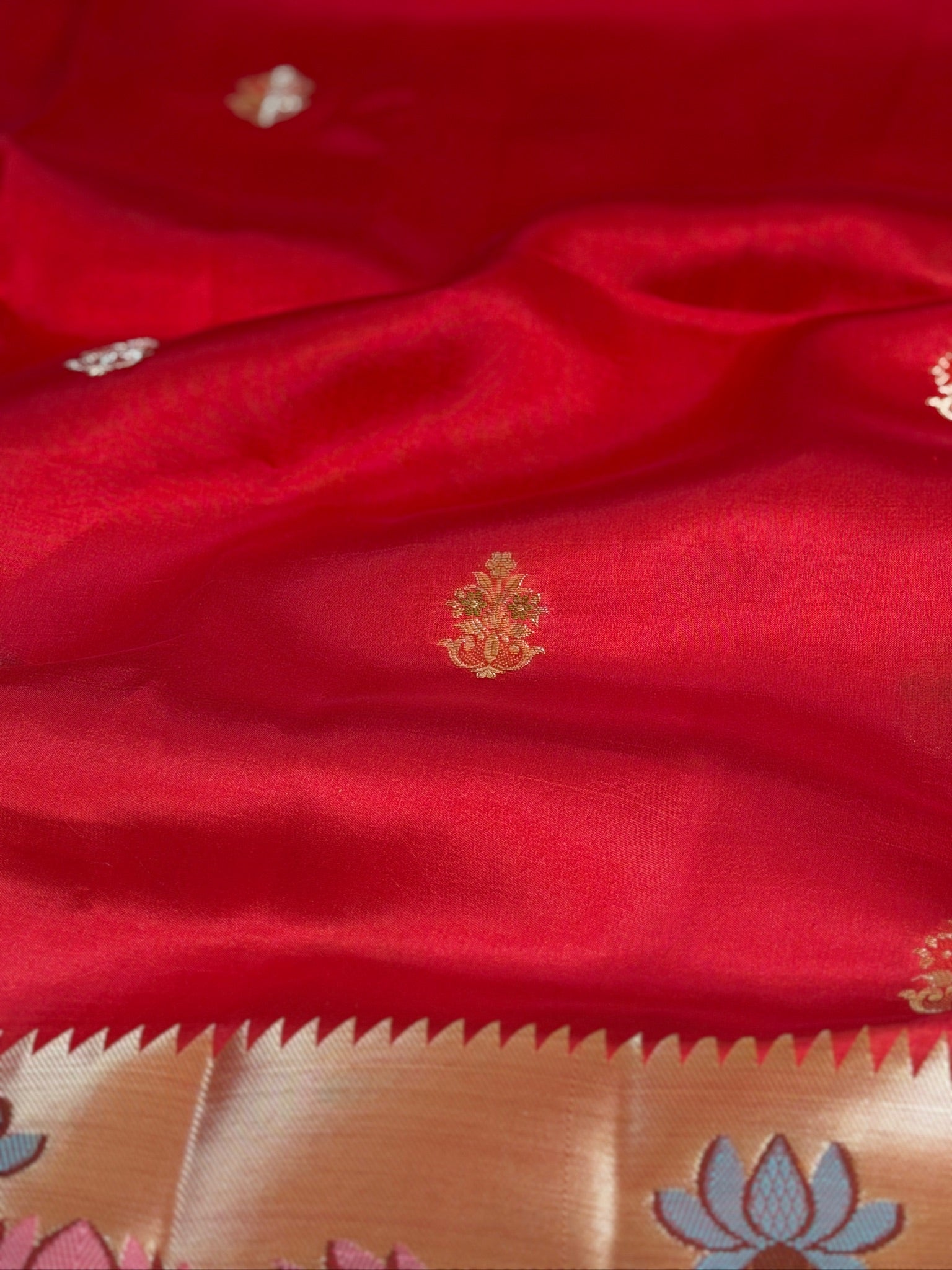 Red 100% Pure Soft Katan Silk Saree