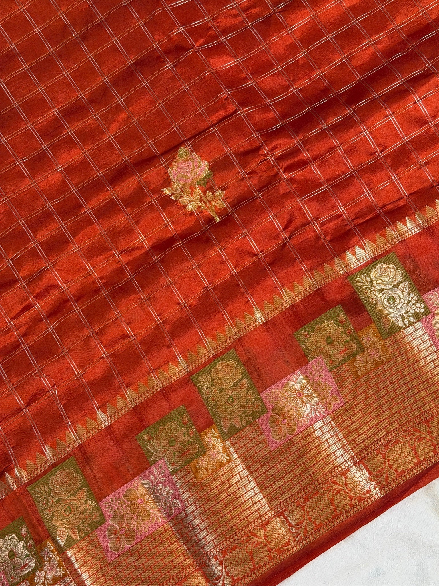Rust Orange 100% Pure Soft Katan Silk Saree