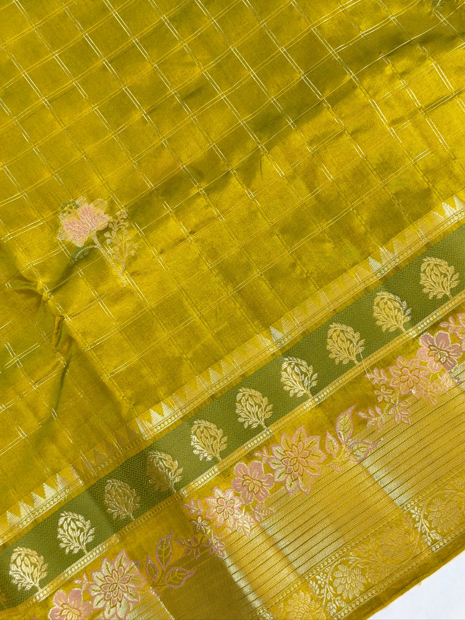 Olive Mustard 100% Pure Soft Katan Silk Saree