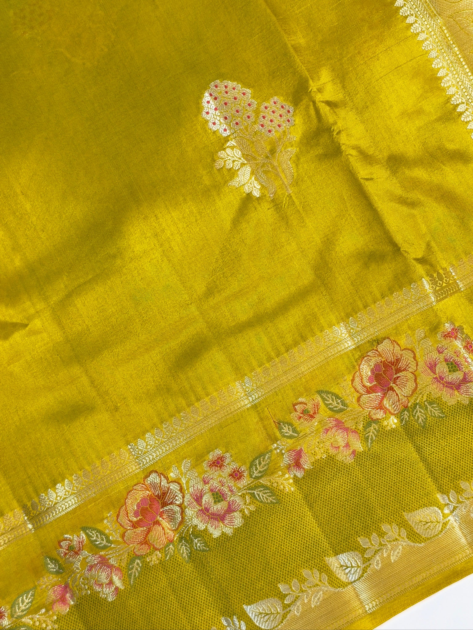 Golden Mustard Yellow 100% Pure Soft Katan Silk Saree