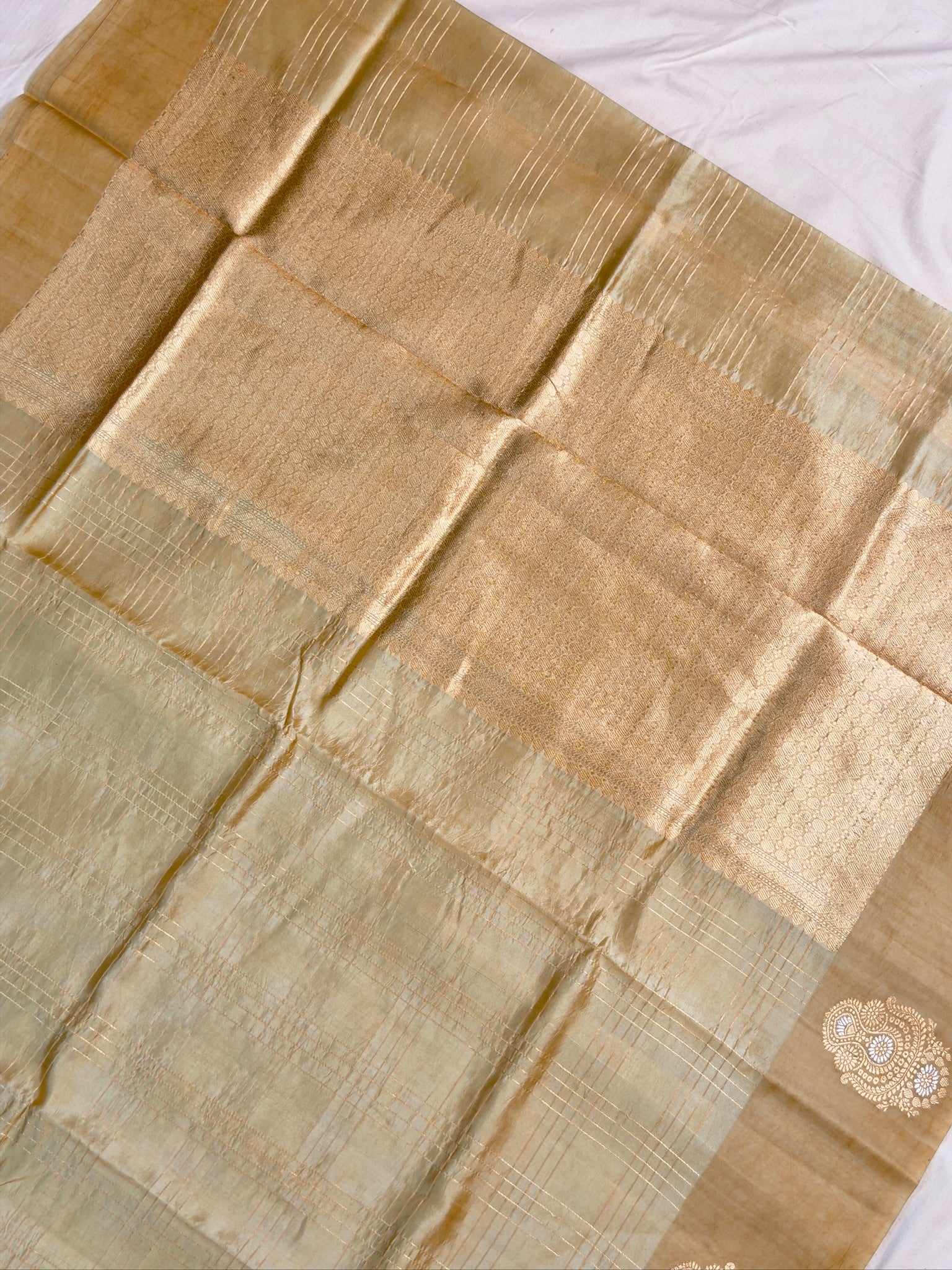 Ivory 100% Pure Soft Katan Silk Handwoven Saree