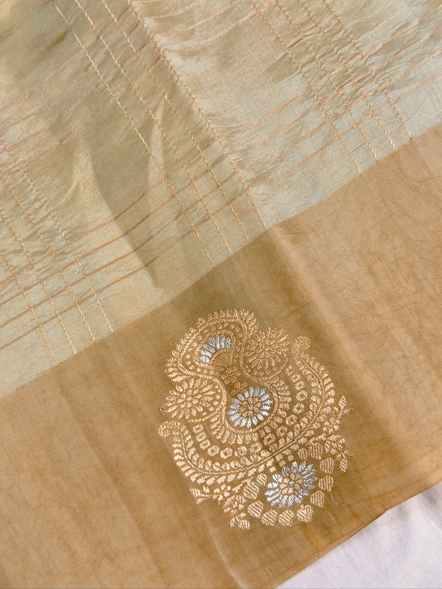 Ivory 100% Pure Soft Katan Silk Handwoven Saree