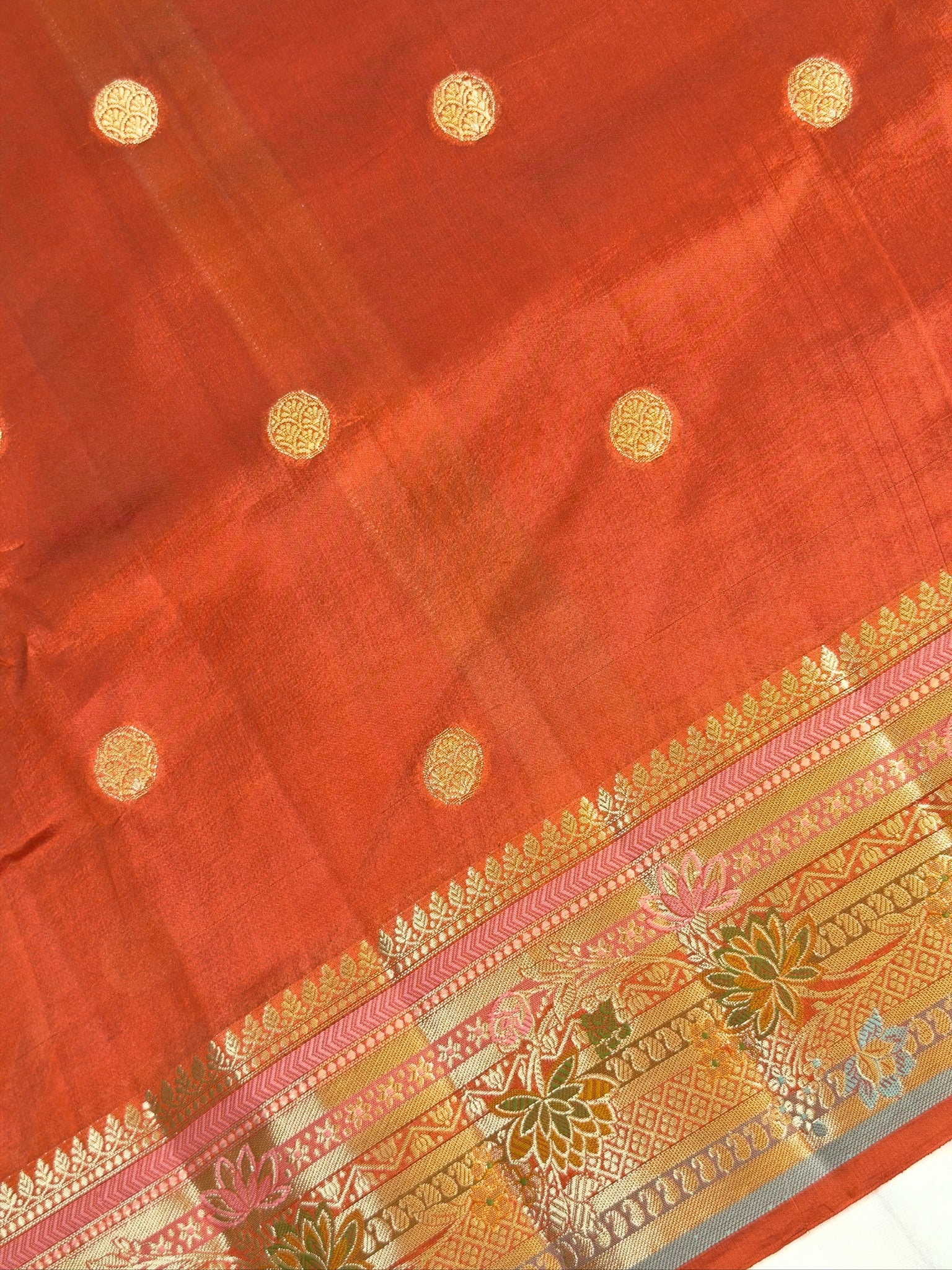 Rust Orange 100% Pure Soft Katan Silk Saree