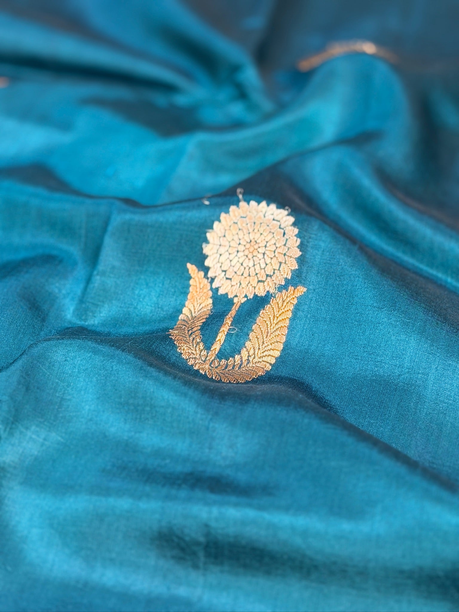 Teal Blue 100% Pure Soft Katan Silk Handwoven Saree