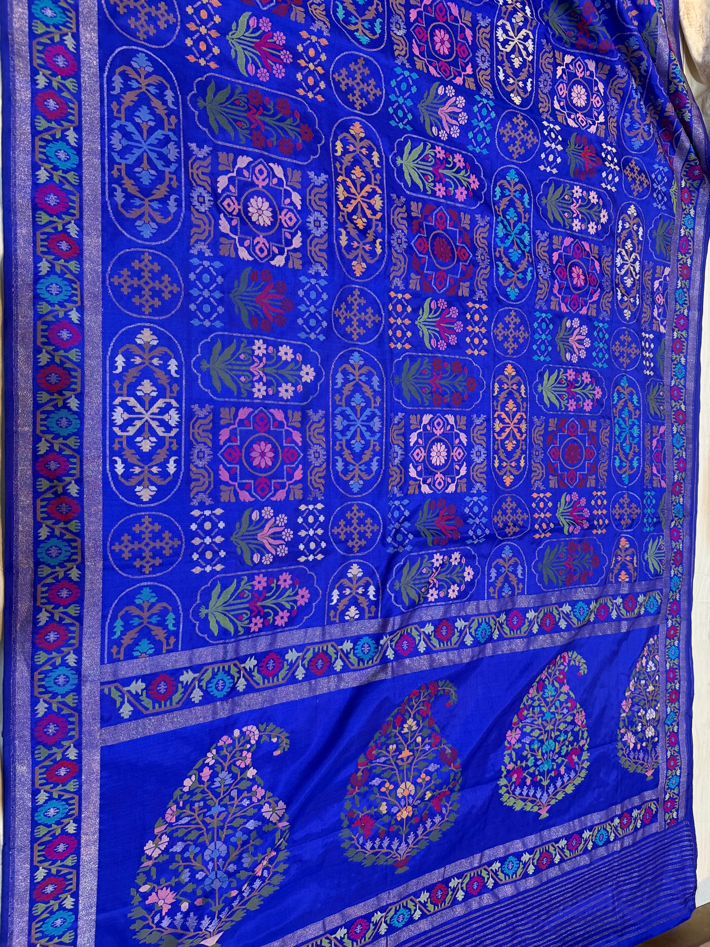 Royal Blue Realsilver with Gold Plated Silk Jamdani Mina Saree