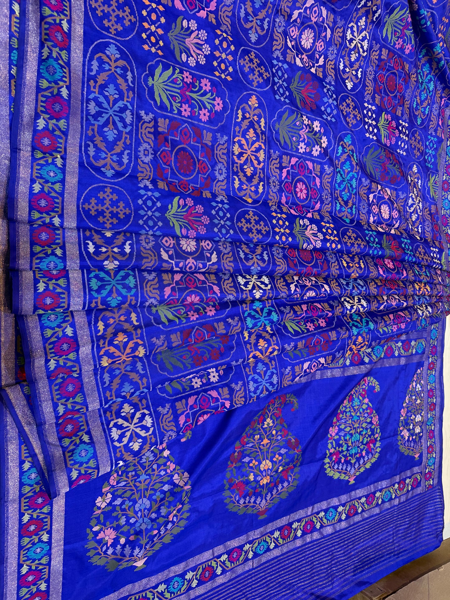 Royal Blue Realsilver with Gold Plated Silk Jamdani Mina Saree