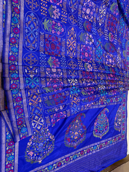 Royal Blue Realsilver with Gold Plated Silk Jamdani Mina Saree