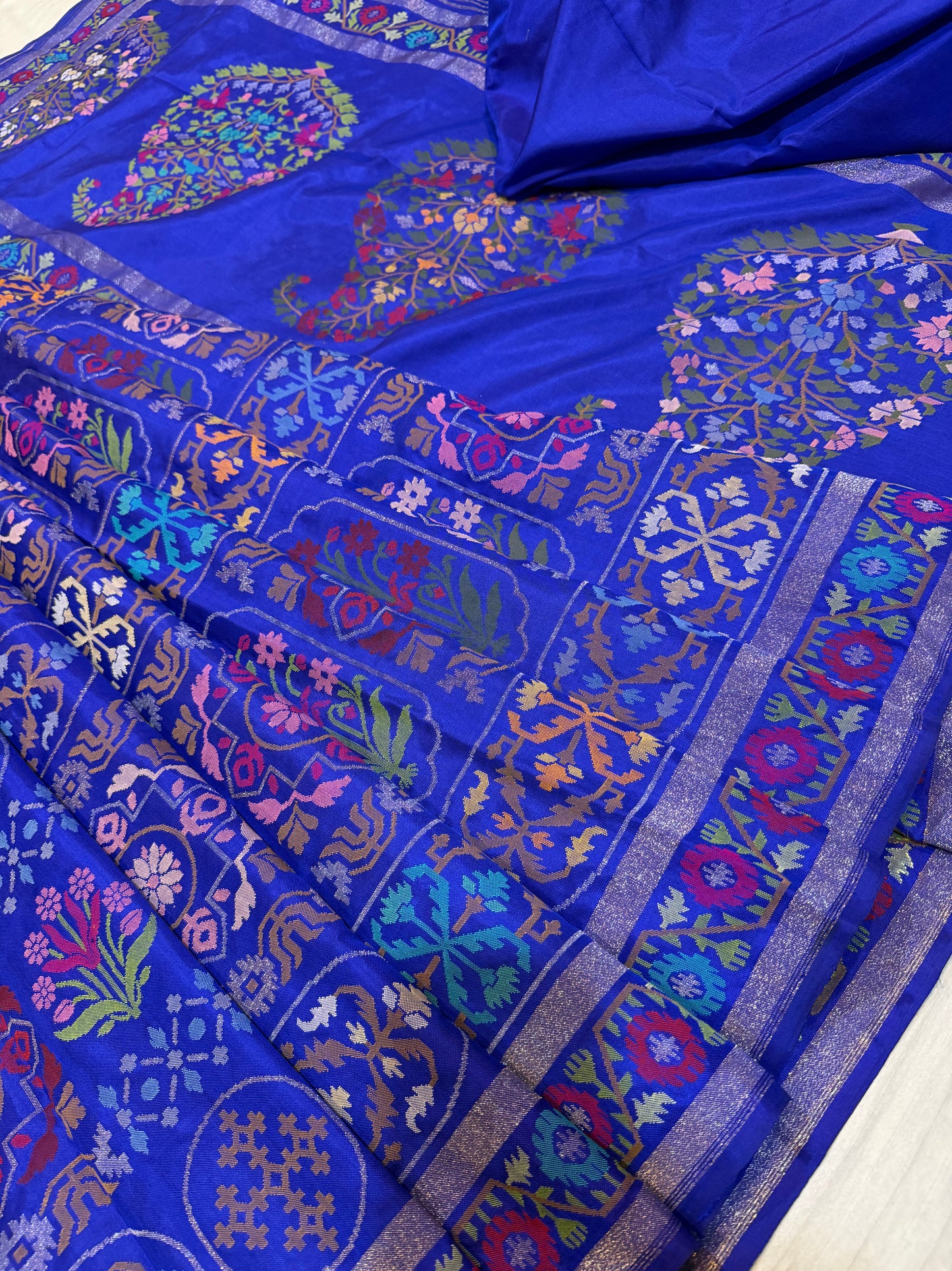 Royal Blue Realsilver with Gold Plated Silk Jamdani Mina Saree