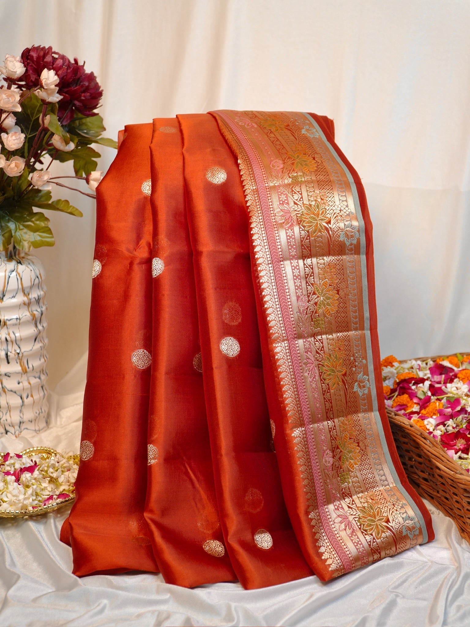 Rust Orange 100% Pure Soft Katan Silk Saree
