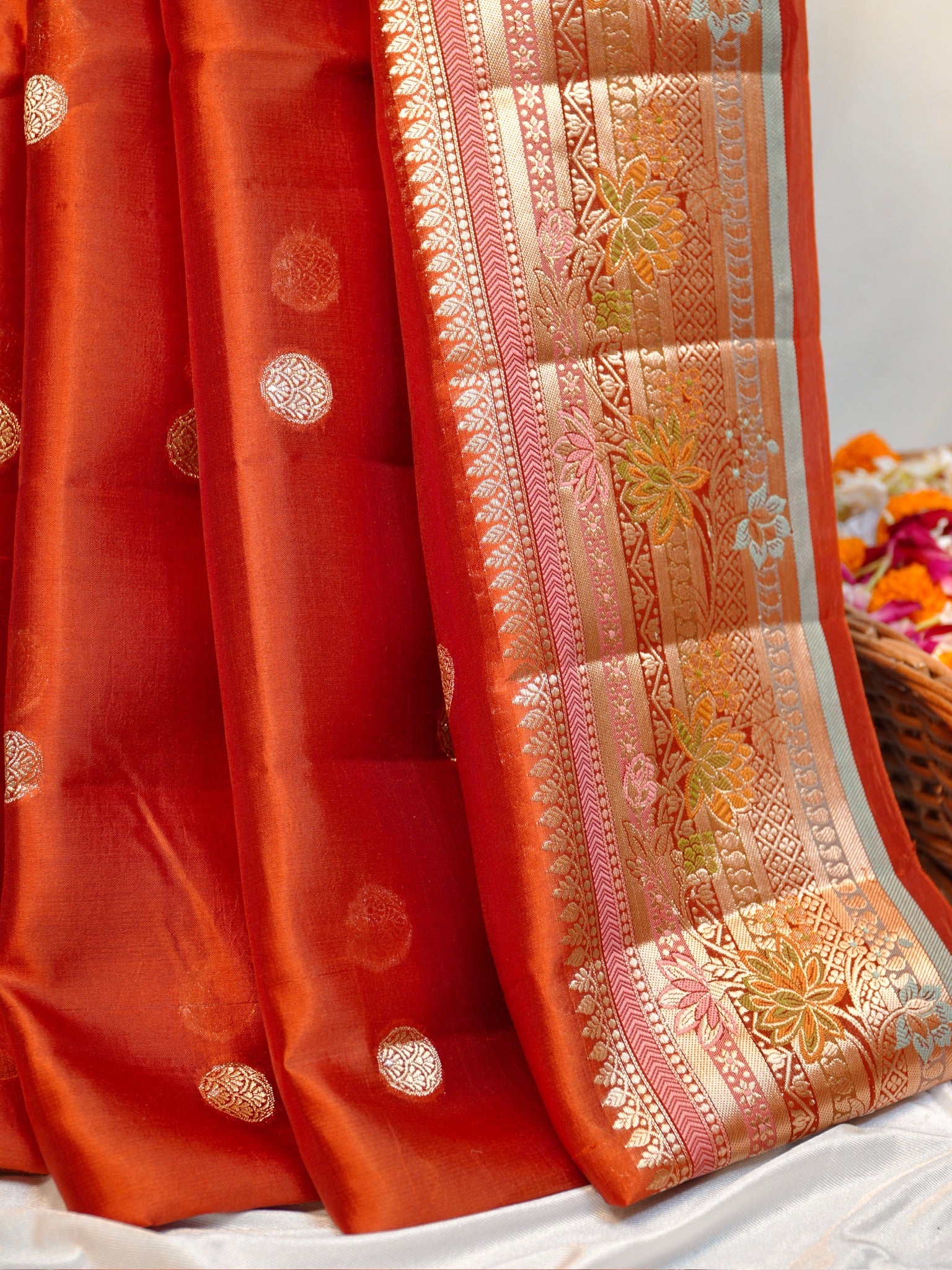 Rust Orange 100% Pure Soft Katan Silk Saree