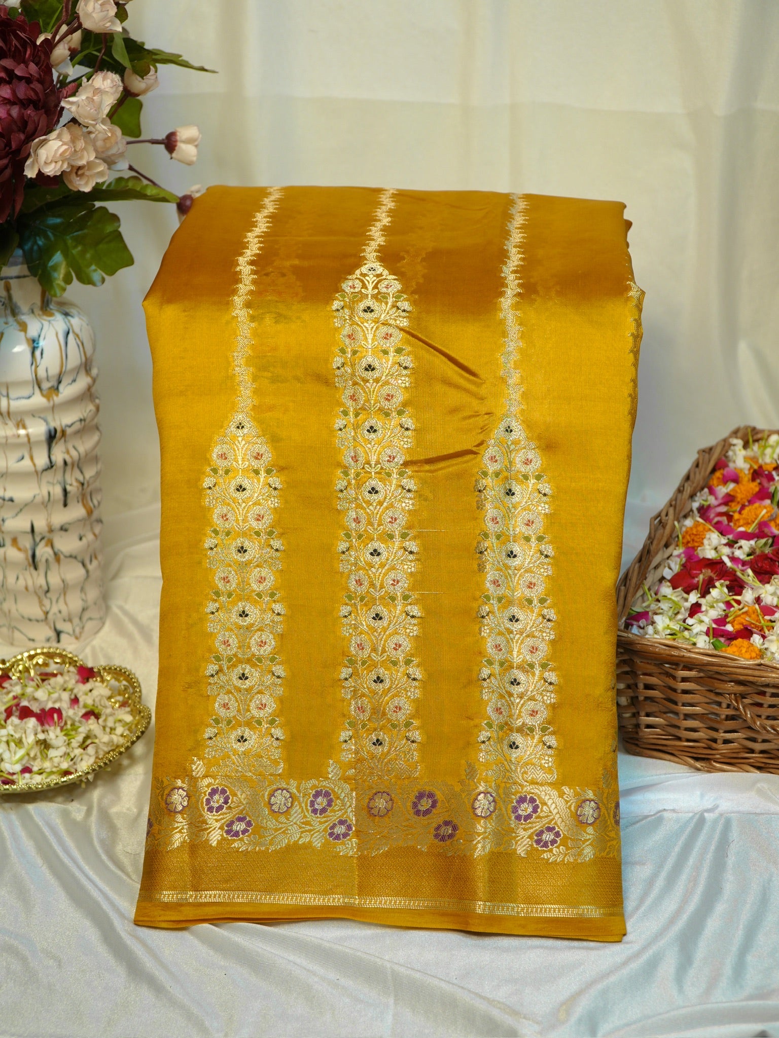 Mustard Yellow 100% Pure Soft Katan Silk Saree