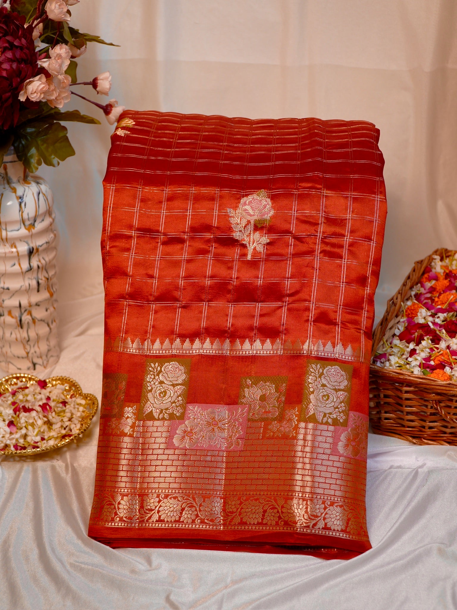 Rust Orange 100% Pure Soft Katan Silk Saree