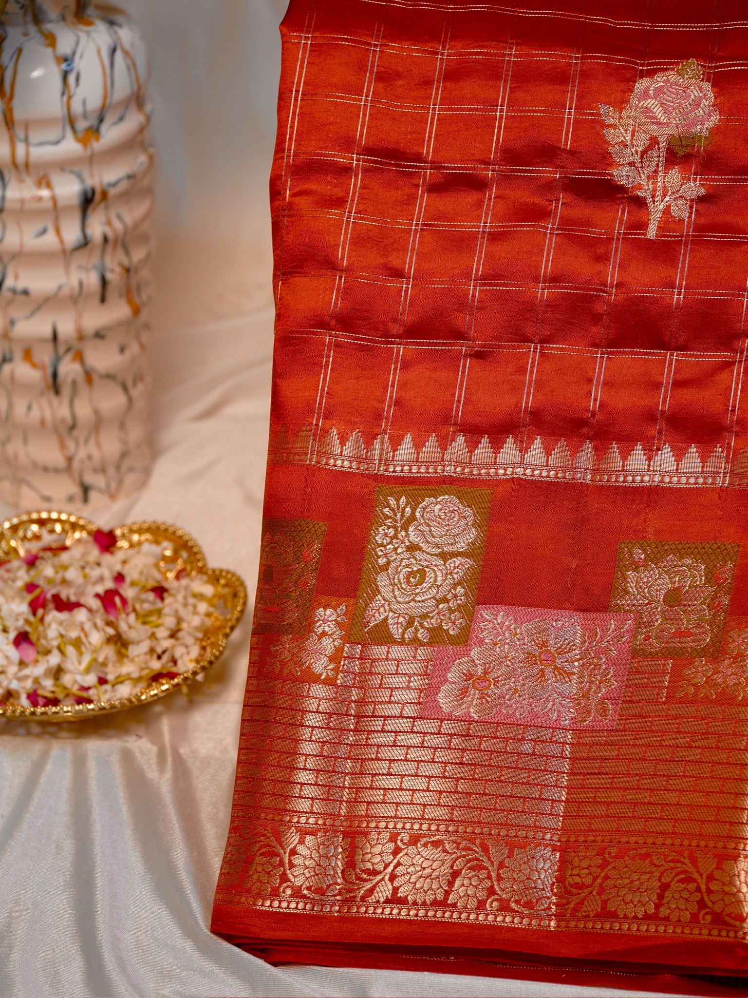 Rust Orange 100% Pure Soft Katan Silk Saree
