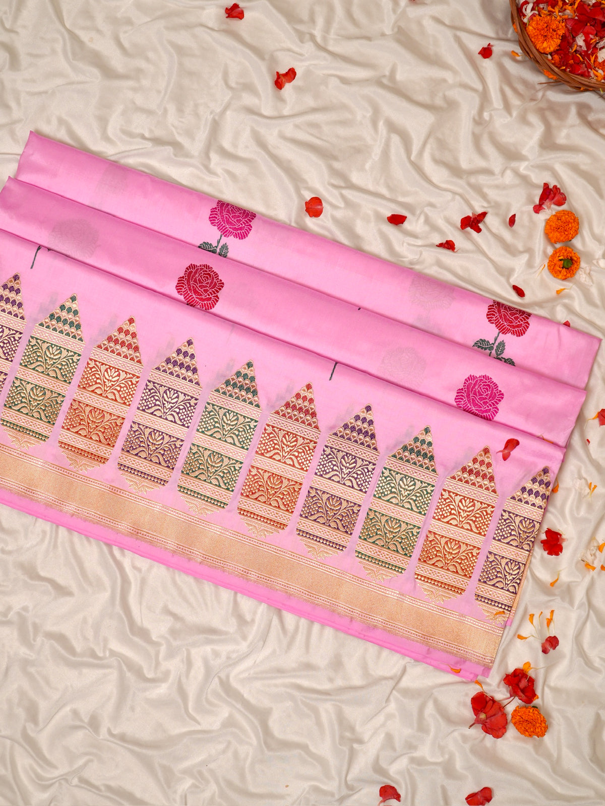 Pink Pure Katan Silk Border Banarasi handwoven Saree