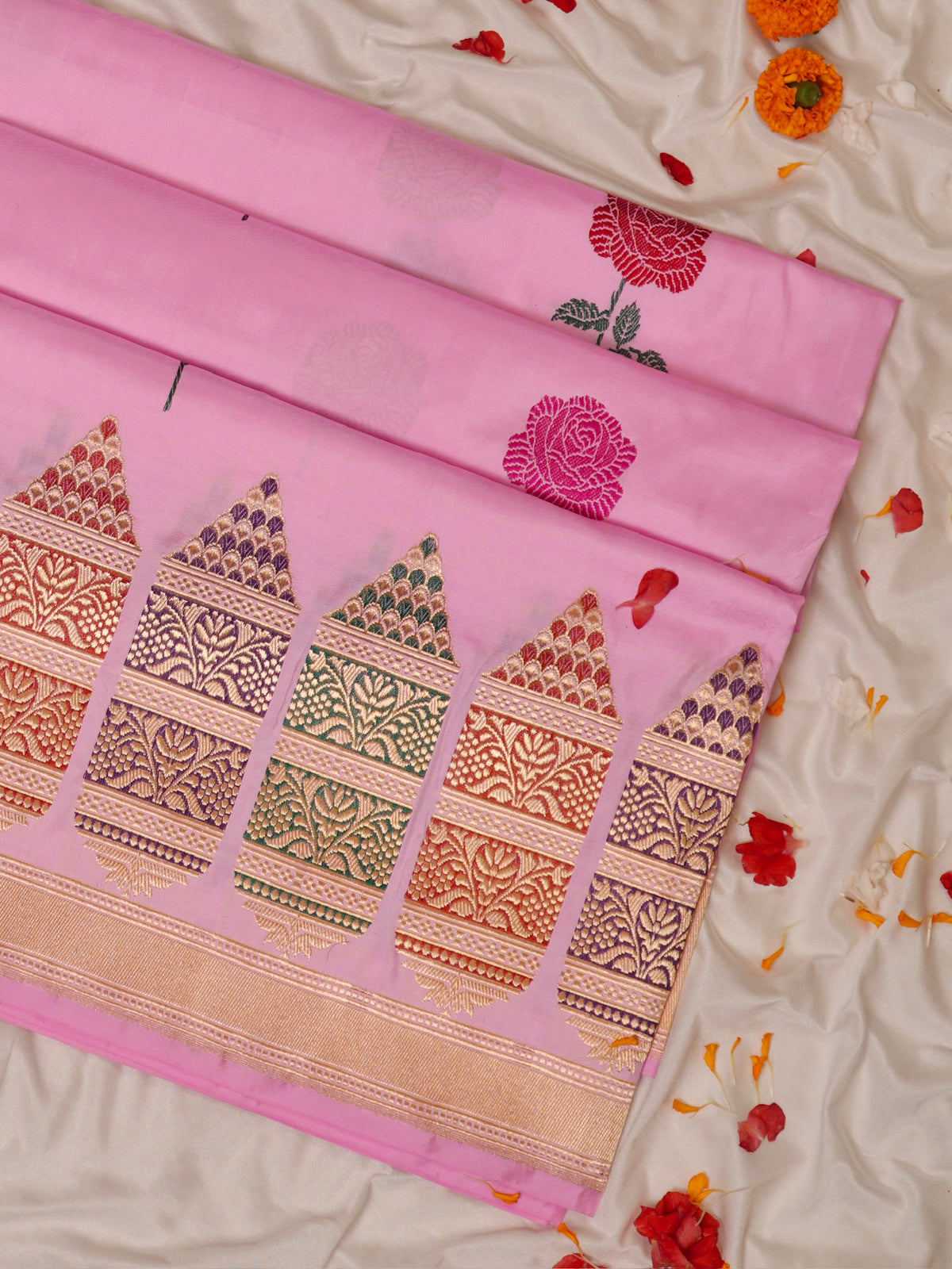 Pink Pure Katan Silk Border Banarasi handwoven Saree
